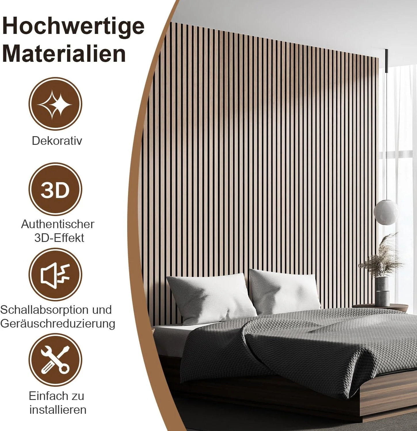 Akustikpaneele Selbstklebend Holz 1,44㎡ - 2 Stück 120x60cm,Paneele Wand 3D Schalldämmung Echoreduzie - Image 4