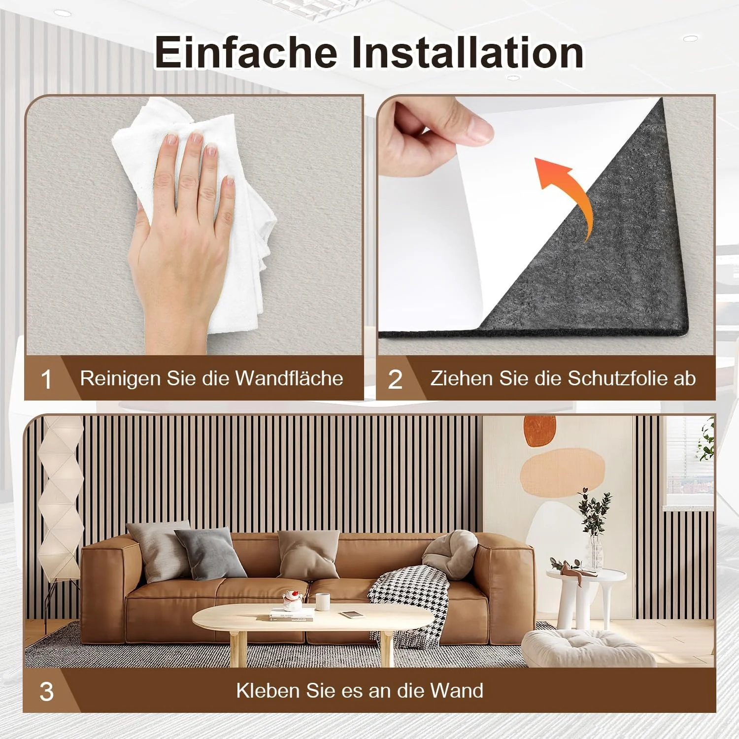 Akustikpaneele Selbstklebend Holz 1,44㎡ - 2 Stück 120x60cm,Paneele Wand 3D Schalldämmung Echoreduzie - Image 5
