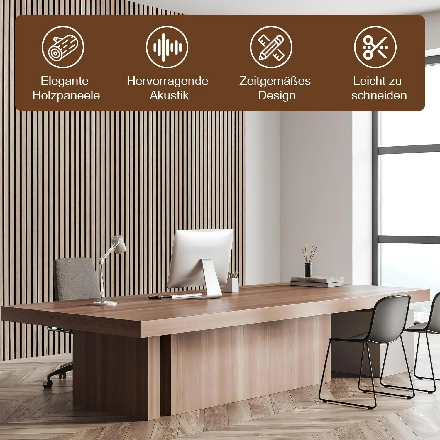 Akustikpaneele Selbstklebend Holz 1,44㎡ - 2 Stück 120x60cm,Paneele Wand 3D Schalldämmung Echoreduzie - Image 6