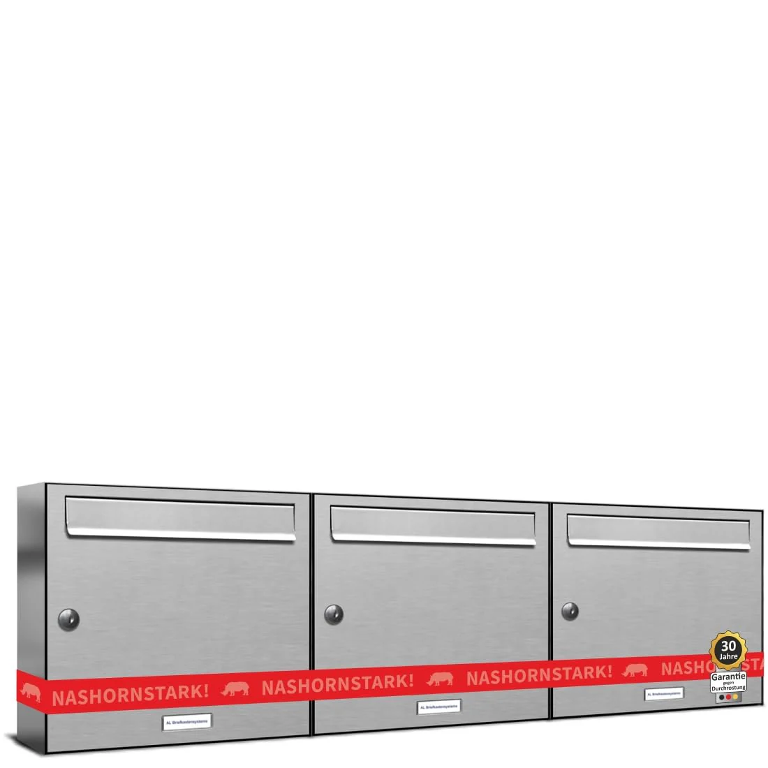 AL Briefkastensysteme 3 er Briefkastenanlage Edelstahl, Premium Briefkasten DIN A4, 3 Fach Postkaste