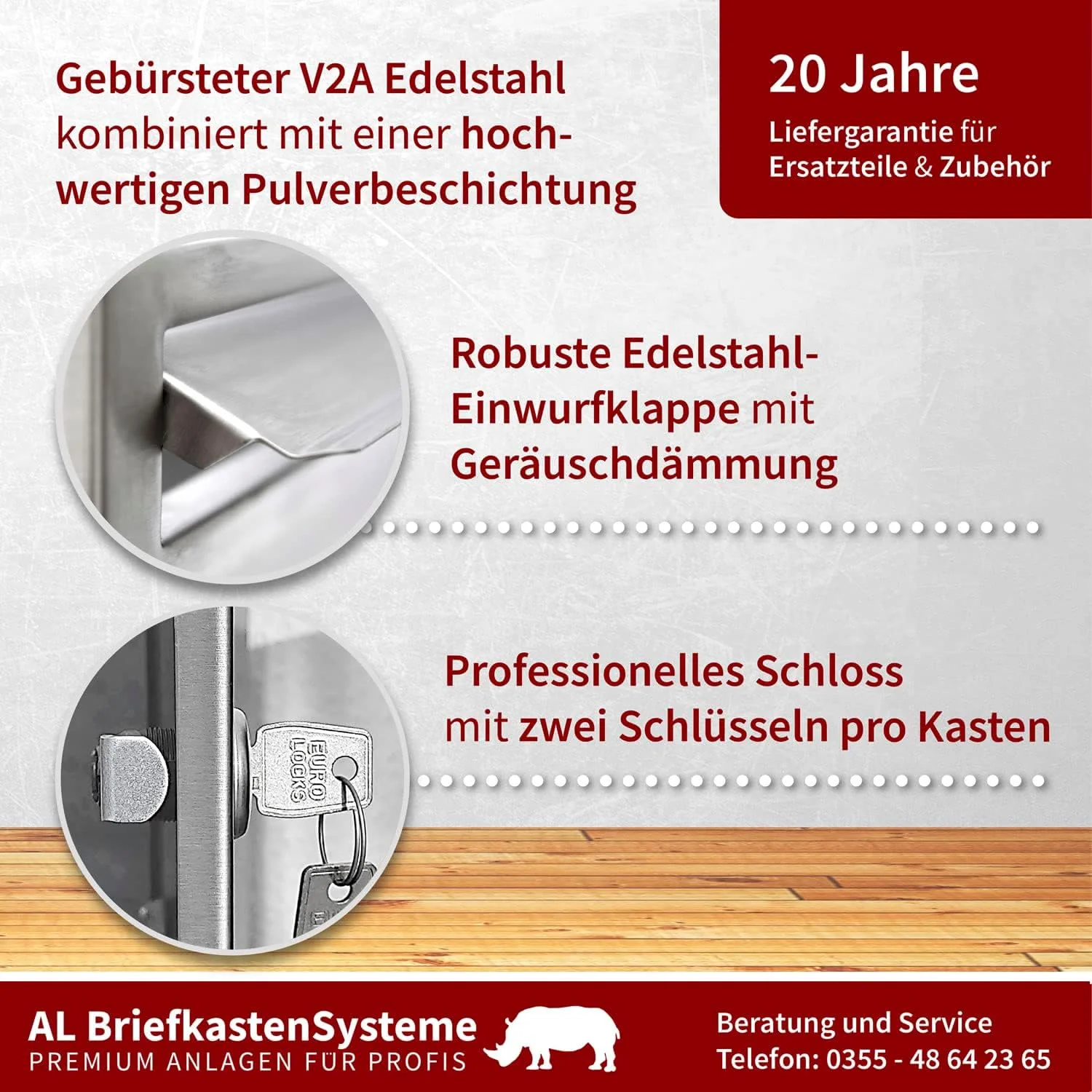 AL Briefkastensysteme 3 er Briefkastenanlage Edelstahl, Premium Briefkasten DIN A4, 3 Fach Postkaste - Image 3