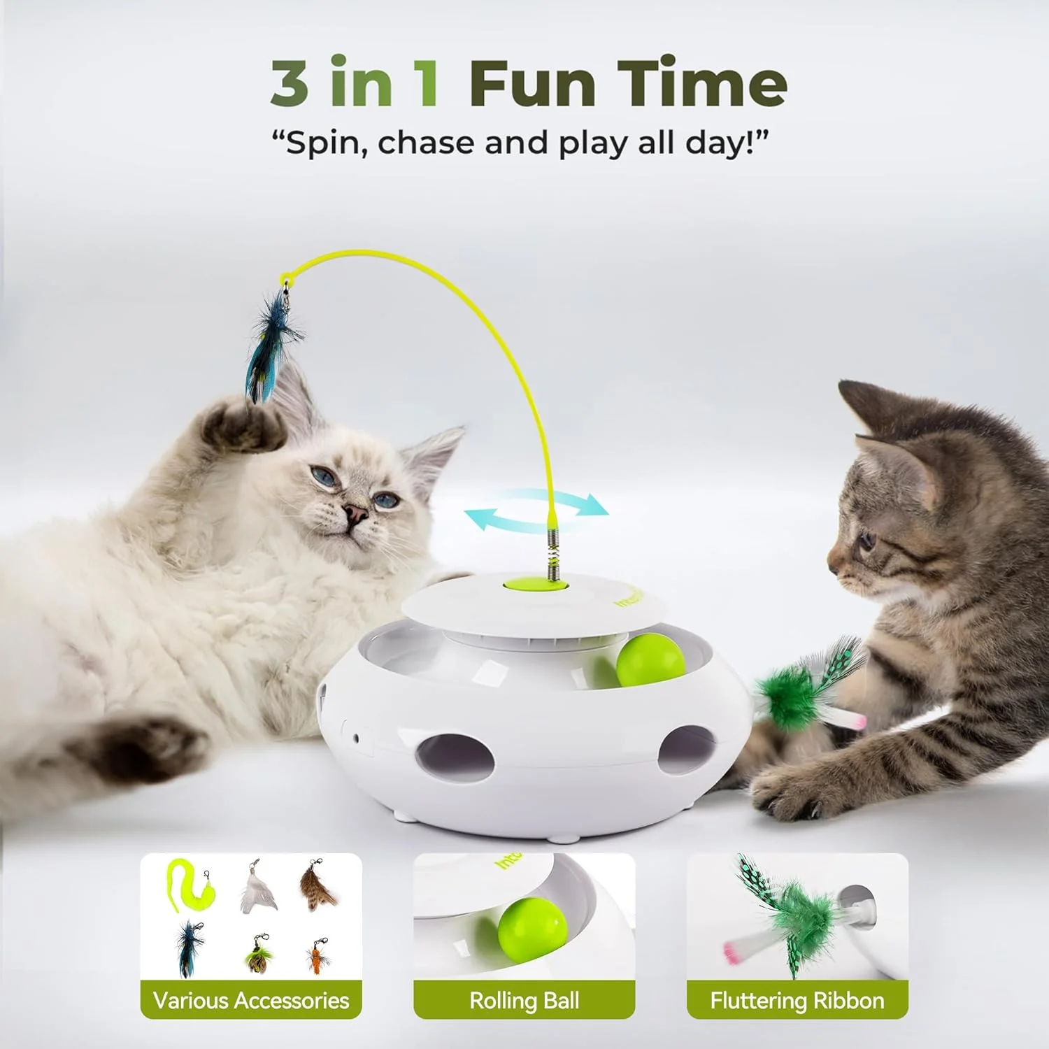 ALL FOR PAWS 3-in-1 Interaktives Katzen-Spielset, Automatisches interaktives Spielzeug für Wohnungsk - Image 2