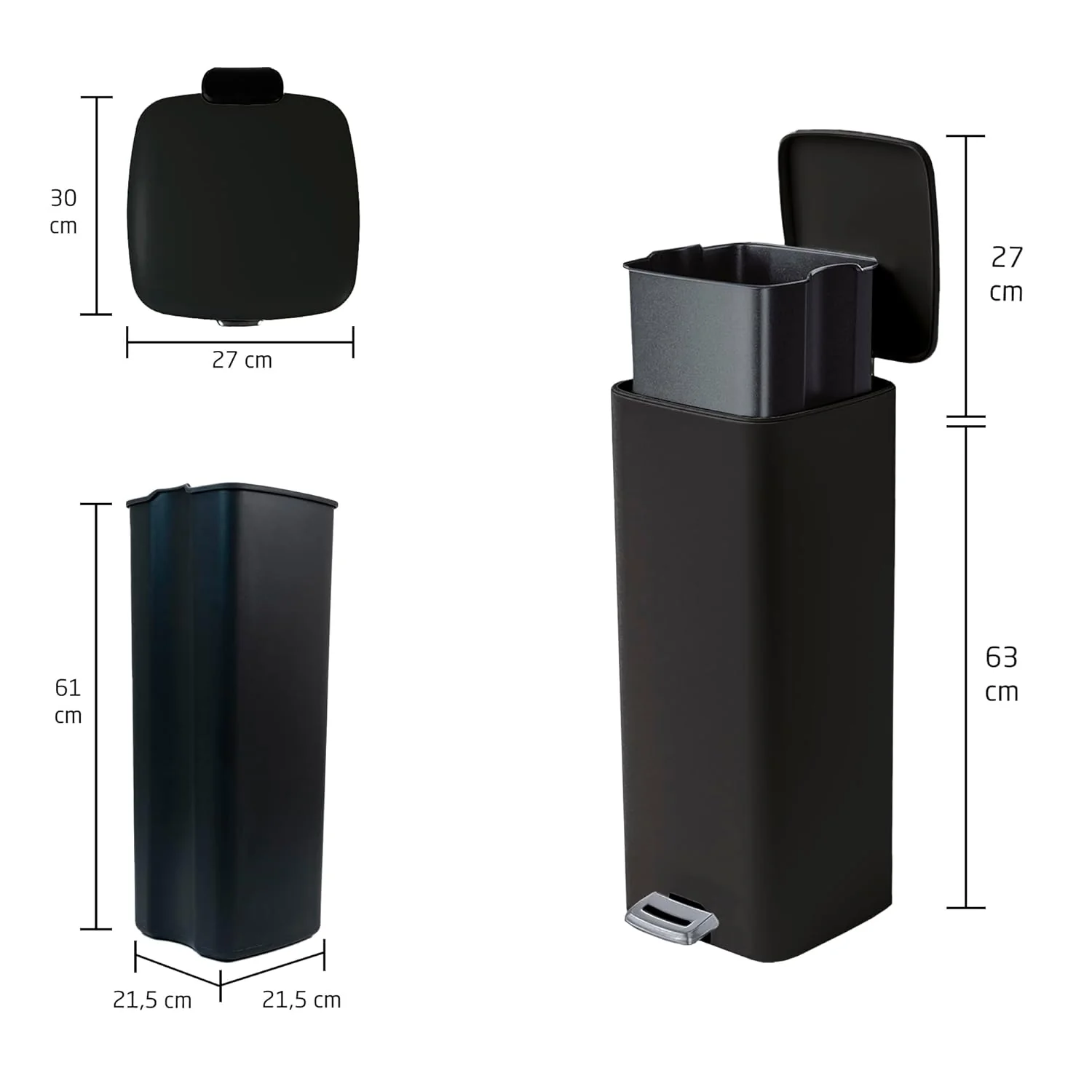Amig - Mülleimer mit Pedal 30 Liter Mod. Artvin - Farbe Schwarz - Hygienische, freihändige Öffnung - - Image 6