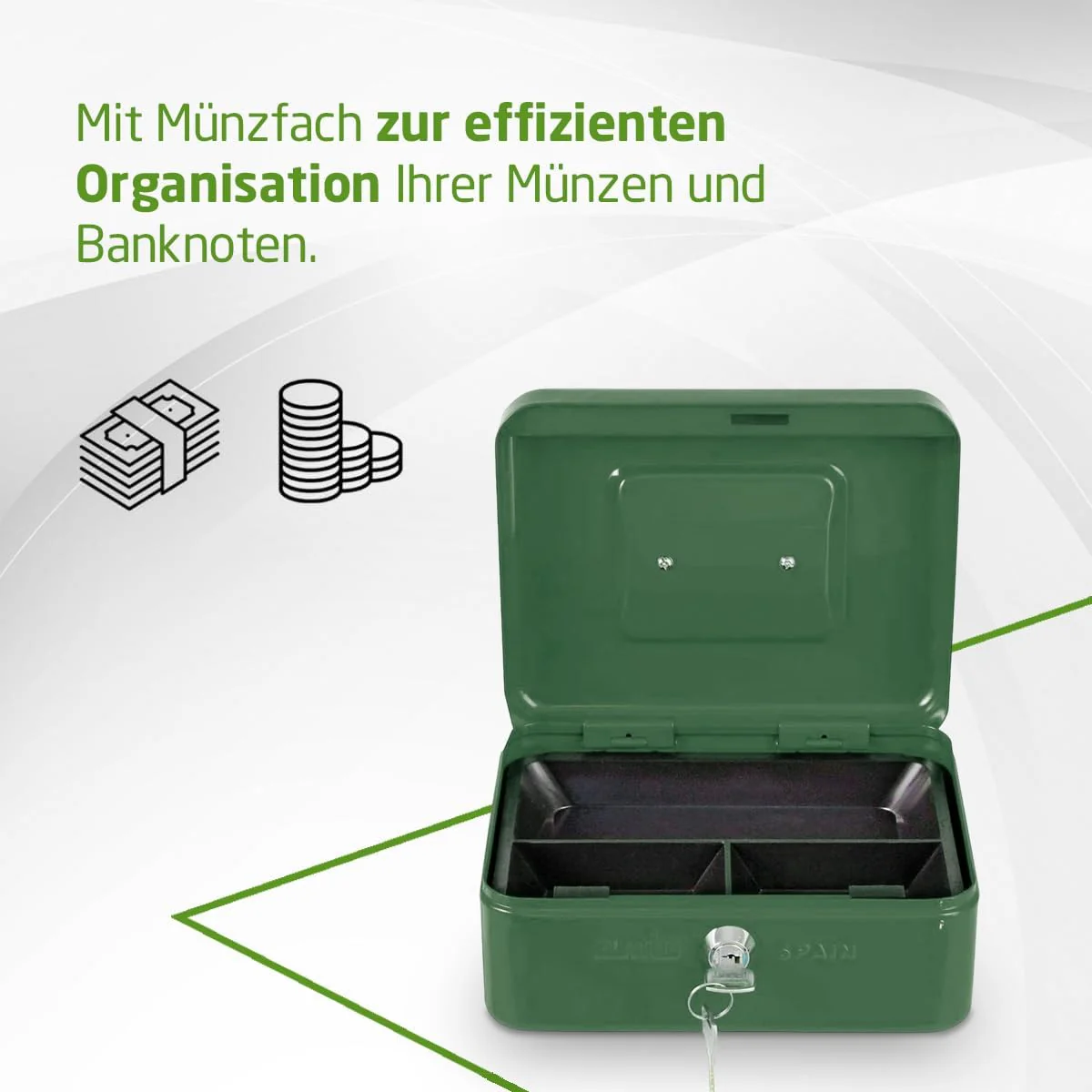 Amig - Sicher | Geldkassette | Safe für Geld, Scheine und Münzen | Mit Münzfach und 2 Schlüsseln | S - Image 5