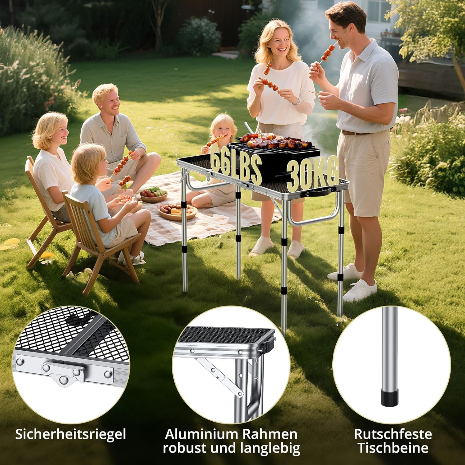 Anbte Campingtisch Klapptisch 87x40cm Aluminium Rahmen 3 Höhenverstellbar 26/48/70cm Koffertisch mit - Image 5