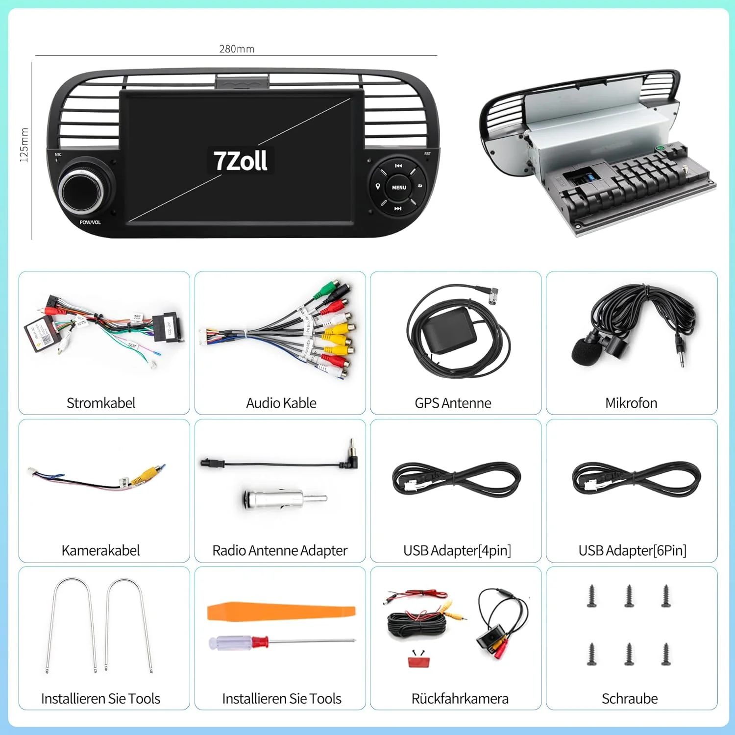 Android 13 Autoradio für FIAT 500 (2007–2015) | 7-Zoll-IPS-Touchscreen mit wasserdichter HD-Rückfahr - Image 7