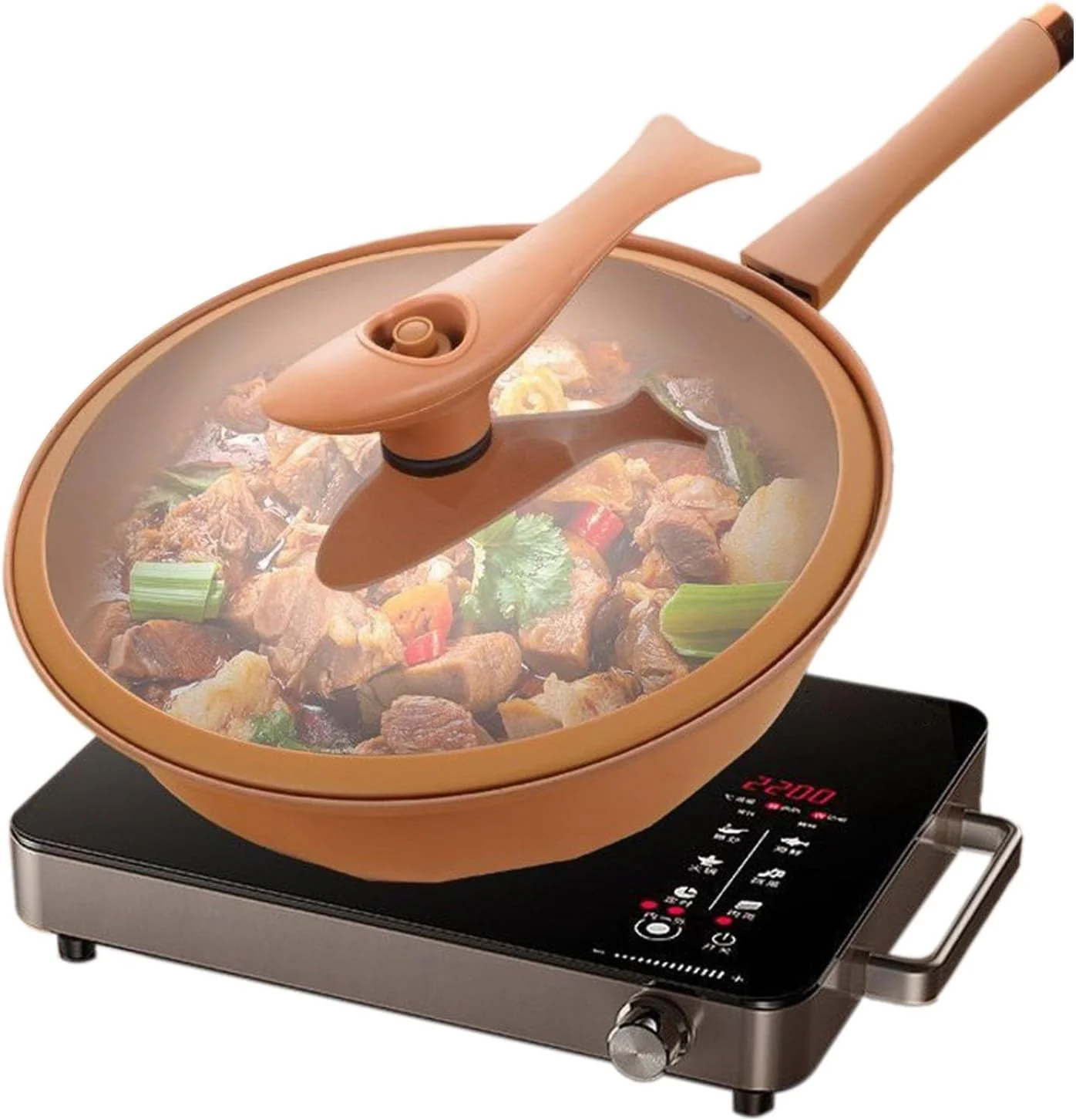 Anloximt 51 cm Wok- und Rührbratpfanne Kupfer Antihaftbeschichtung Wok mit Dämpfeinsatz Wokpfanne mi - Image 7