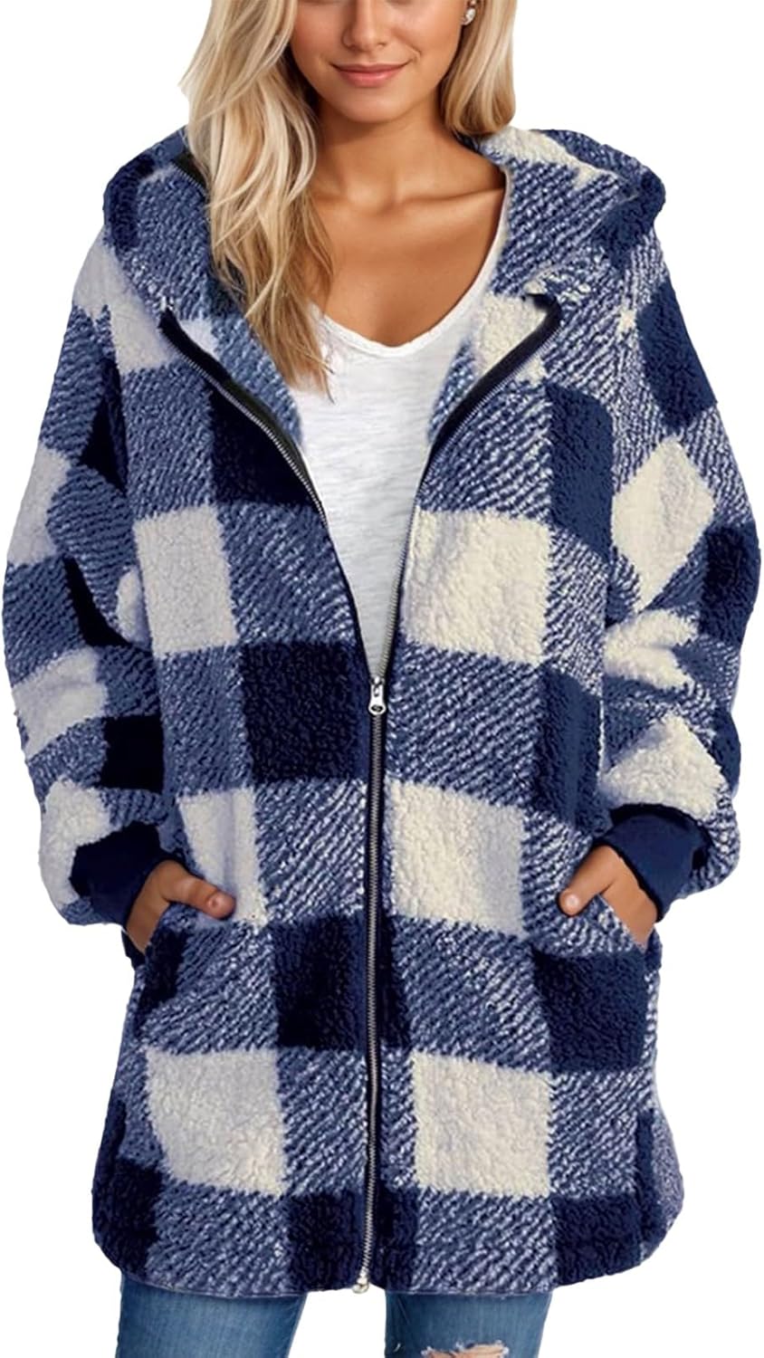 Ansenesna Fleecejacke Damen Mit Kapuze Flauschig Winterjacke Damen Warm Gefüttert Wintermantel Elega - Image 2