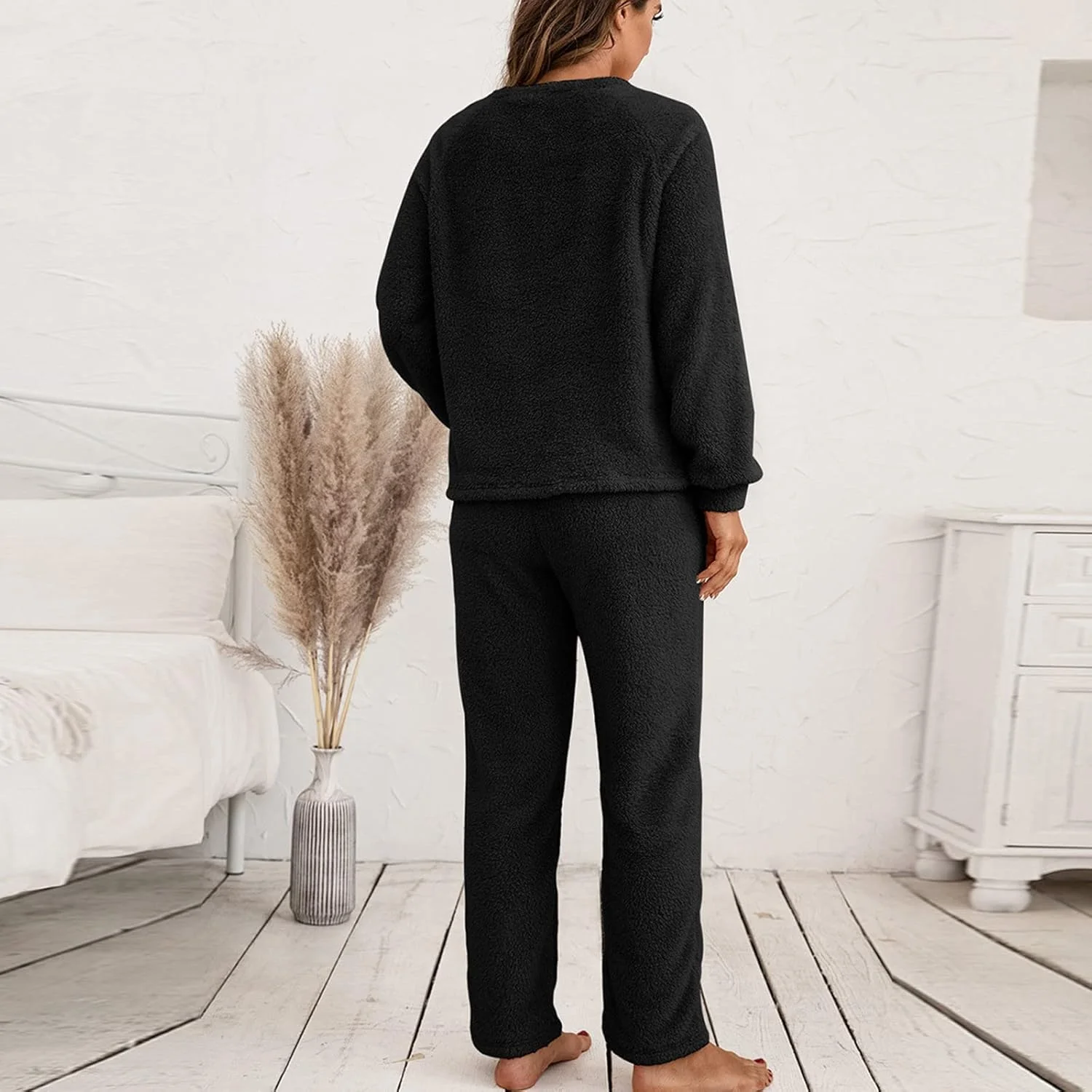 Ansenesna Hausanzug Fleece Damen Flauschig Teddyplüsch Gefüttert Winter Elegant Bekleidungsset Zweit - Image 5