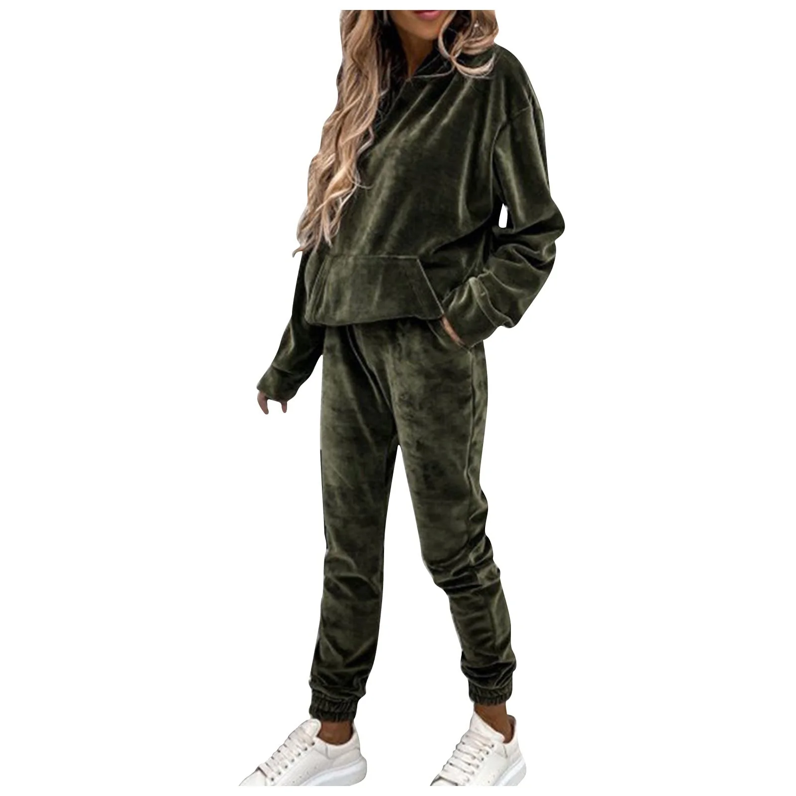 Ansenesna Hausanzug Samt Damen Velour Plüsch Winter Elegant Jogginganzug Frauen Mit Kapuze Freizeita