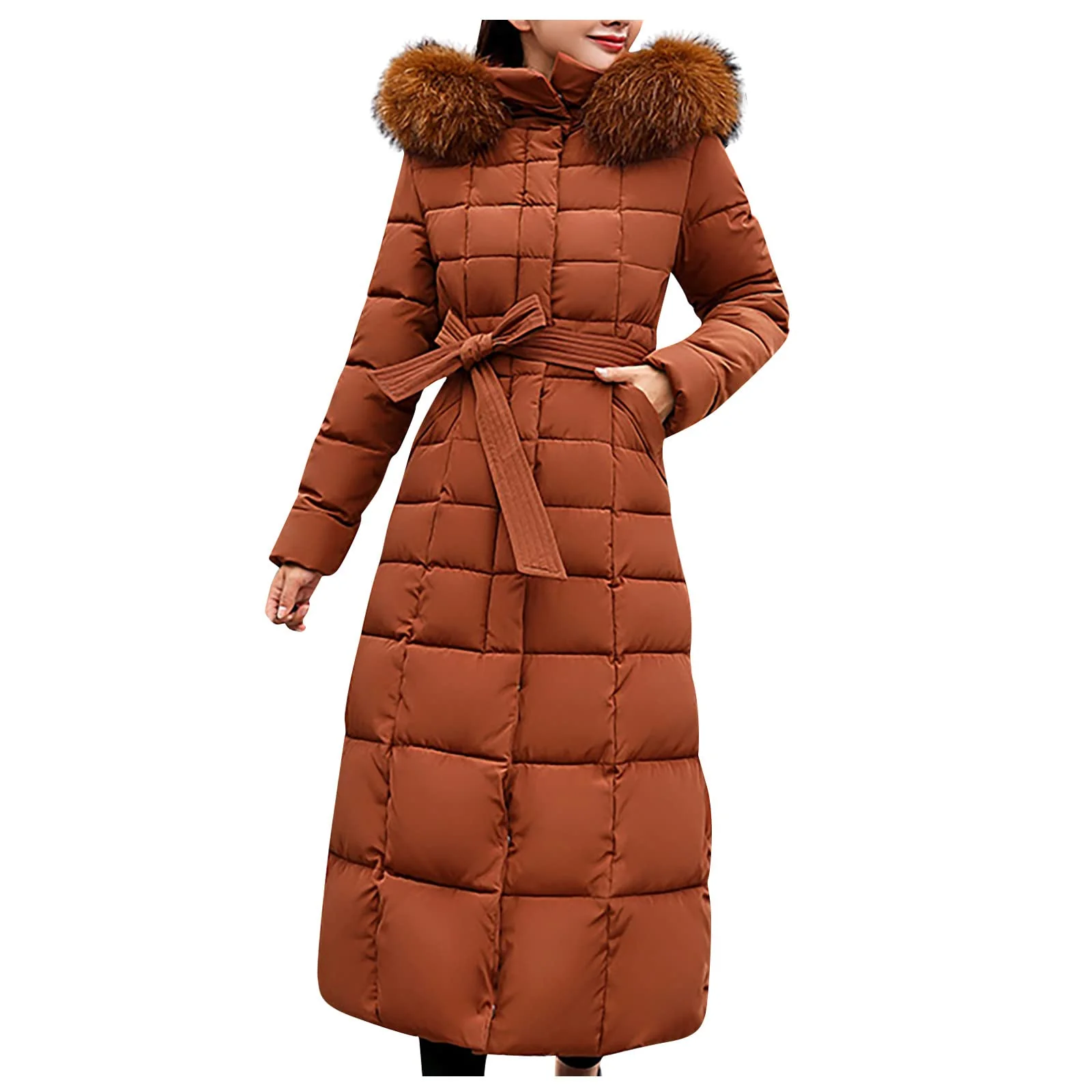 Ansenesna Steppjacke Damen Lang Mit Fellkapuze Winter Elegant Winterjacke Frauen Kapuze Dicke Daunen