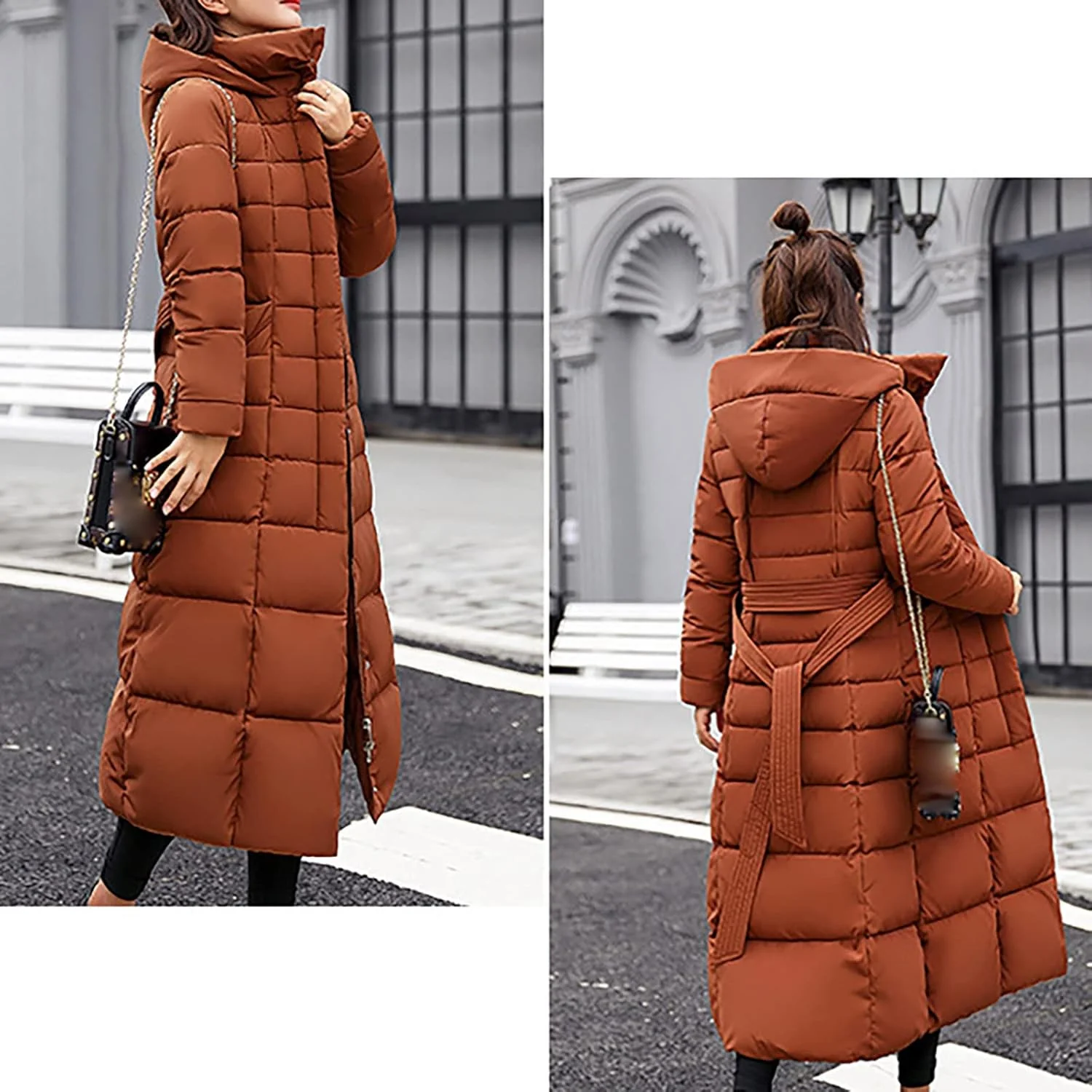 Ansenesna Steppjacke Damen Lang Mit Fellkapuze Winter Elegant Winterjacke Frauen Kapuze Dicke Daunen - Image 6