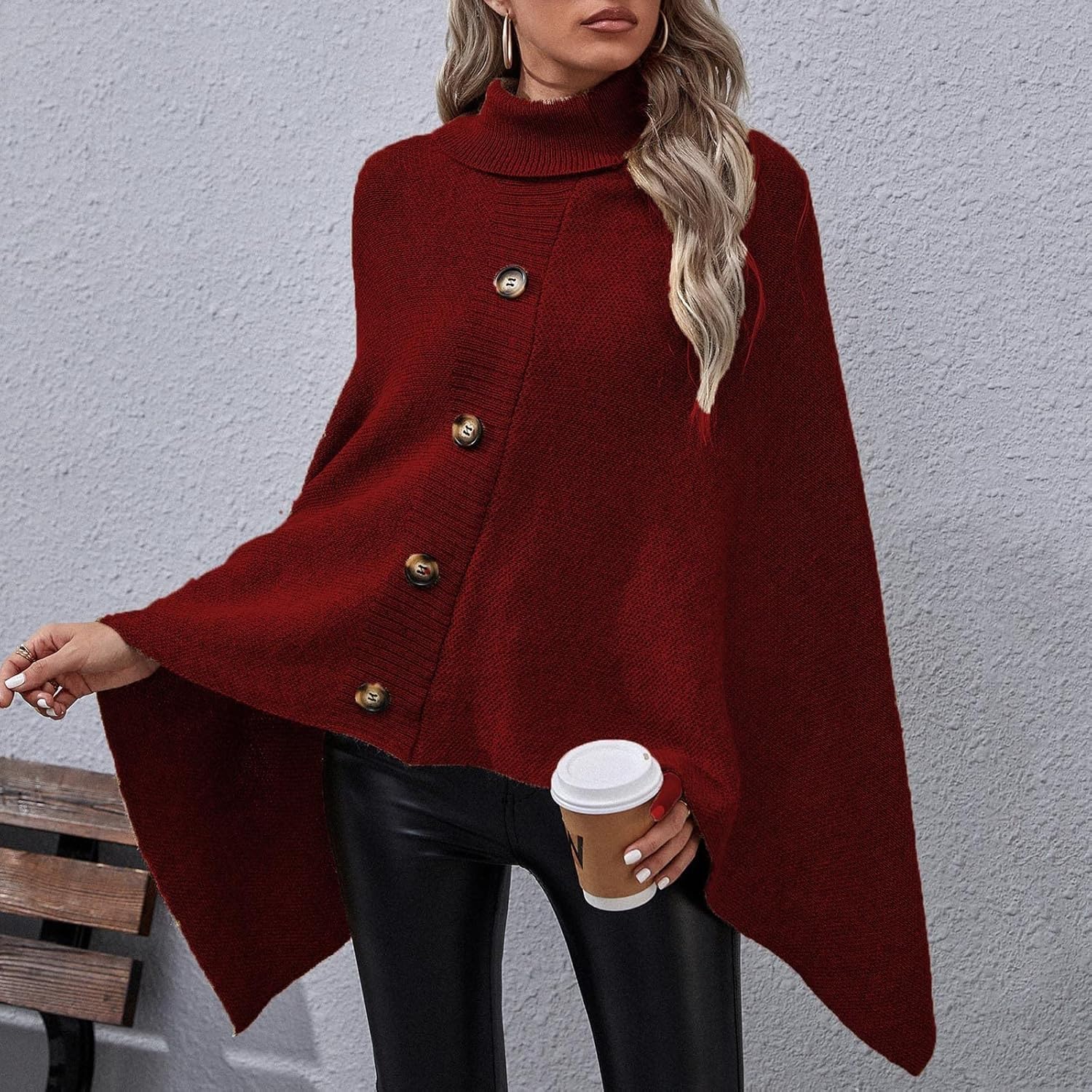 Ansenesna Warmer Poncho Damen Winter Lang Strick Ponchos & Capes Für Damen Asymmetrisch Poncho Feins - Image 6