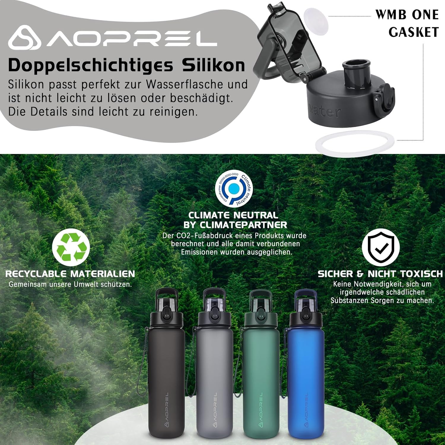 AOPREL Trinkflasche 1l, Wasserflasche BPA-Frei aus Tritan, Sport Trinkflasche Kohlensäure geeignet, - Image 5