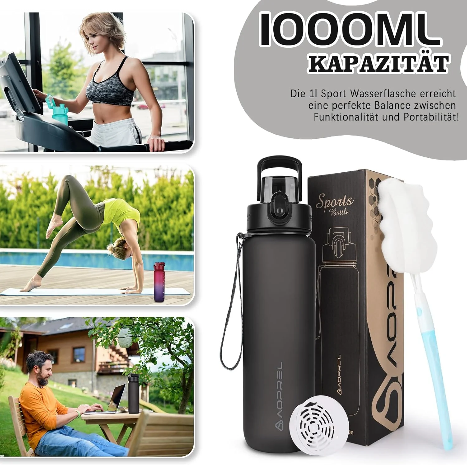 AOPREL Trinkflasche 1l, Wasserflasche BPA-Frei aus Tritan, Sport Trinkflasche Kohlensäure geeignet, - Image 7