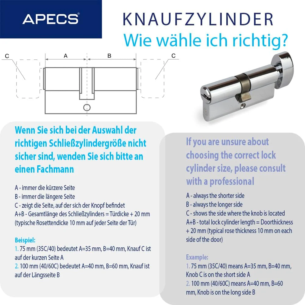 APECS Schliesszylinder Sicherheitsschloss Wohnungstür Doppelzylinder 110 (50/60C) mm mit 5 Schlüssel - Image 4