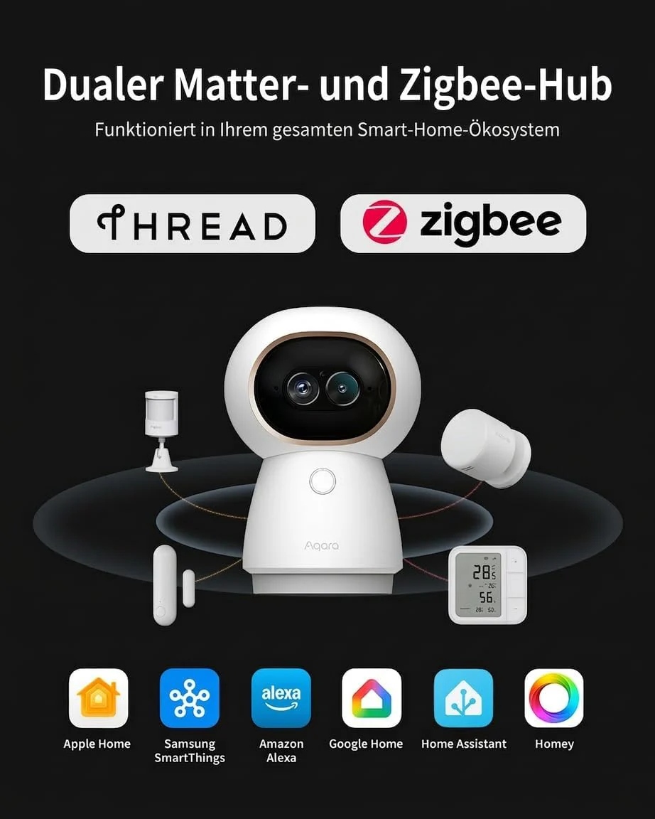 Aqara 4K UHD Dual Objektiv Kamera-Hub G350, Überwachungskamera Innen mit 9X Zoom und 360° PTZ, KI-Au - Image 6