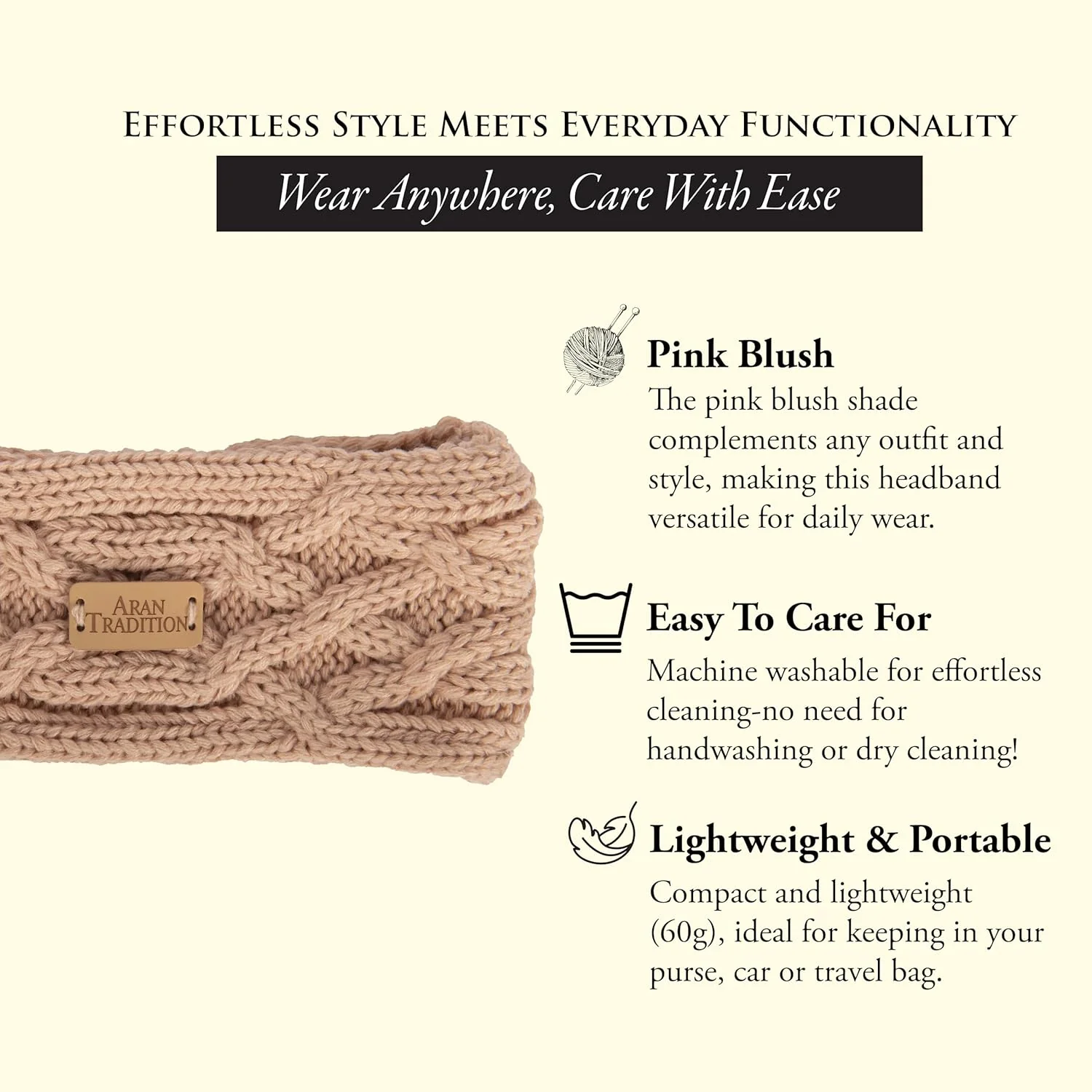 Aran Cable Knitted Headband blush, blush - Image 3