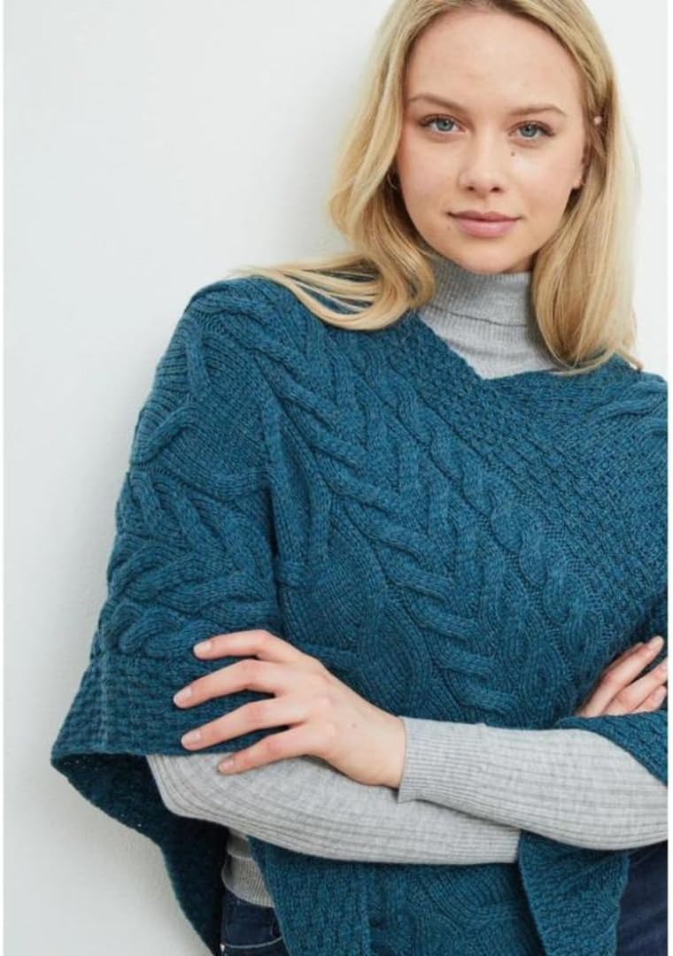 Aran Woollen Mills Superweicher Stilvoll Poncho aus 100% Merinowolle Einheitsgrösse Blaugrün/ein Hau - Image 2