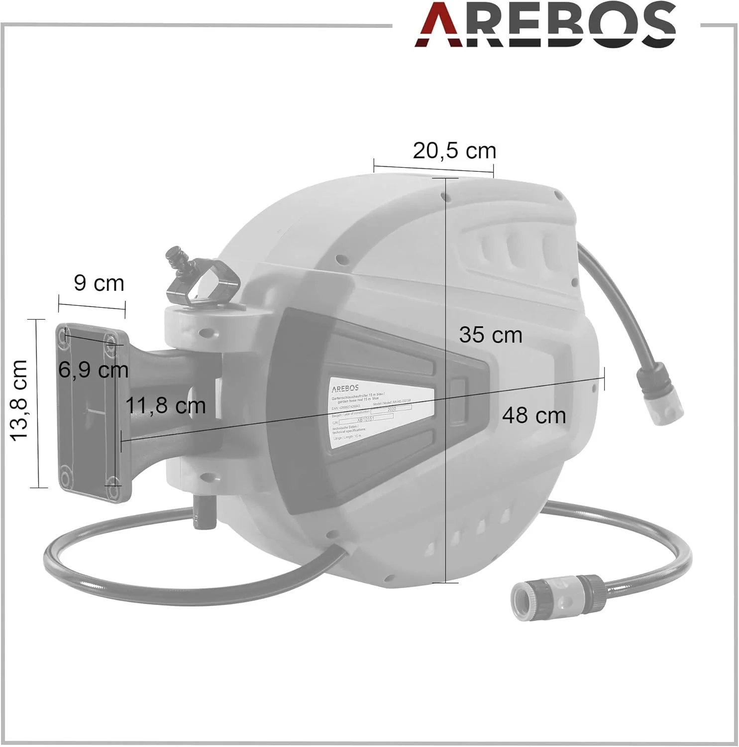 Arebos Schlauchaufroller | 20 m Schlauchtrommel | Wand-Schlauchbox mit Arretierstop & 9 Sprühunktion - Image 5