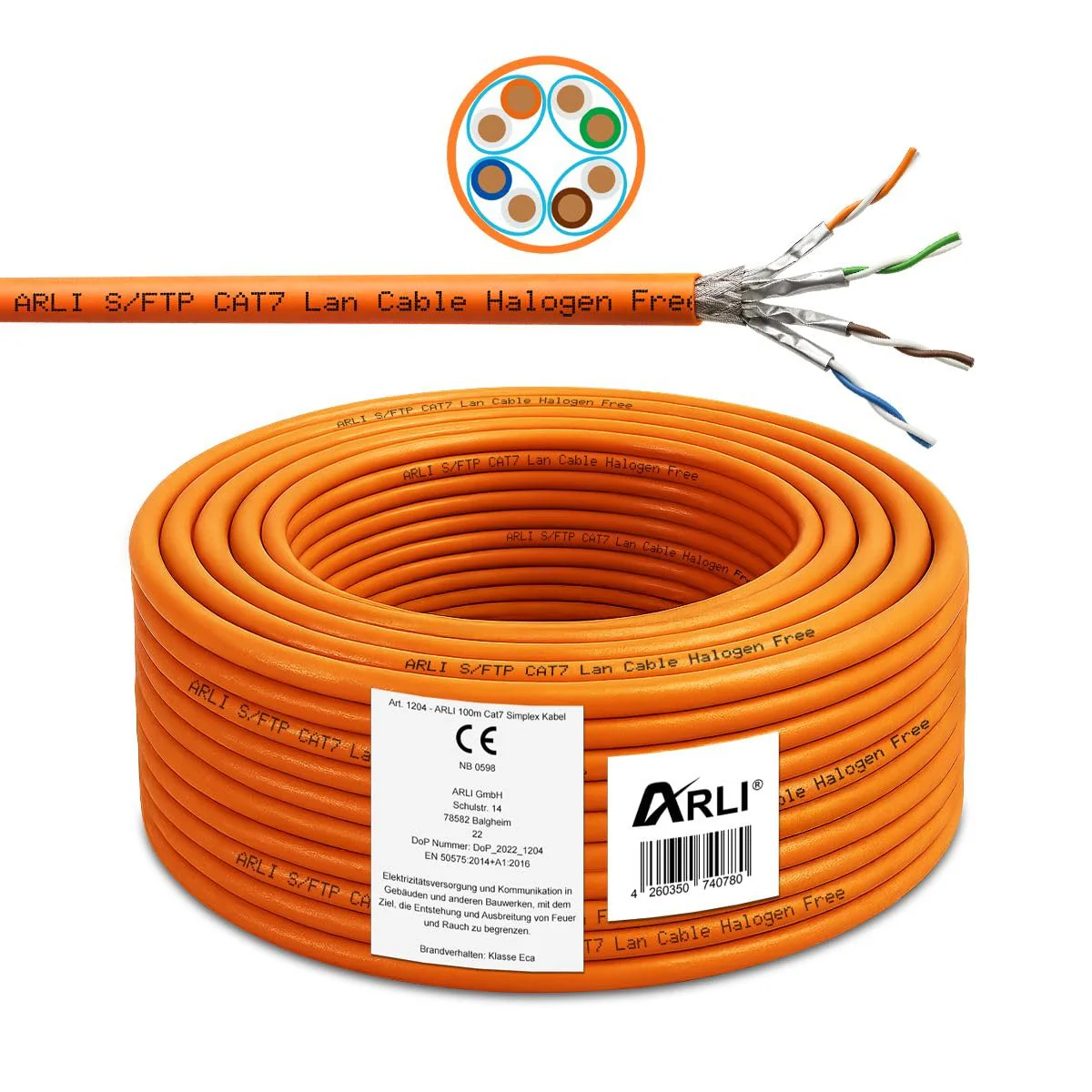 ARLI Cat7 Verlegekabel 100 m Netzwerkkabel inkl. Abisoliermesser CAT.7 LAN Halogenfrei Installations - Image 2
