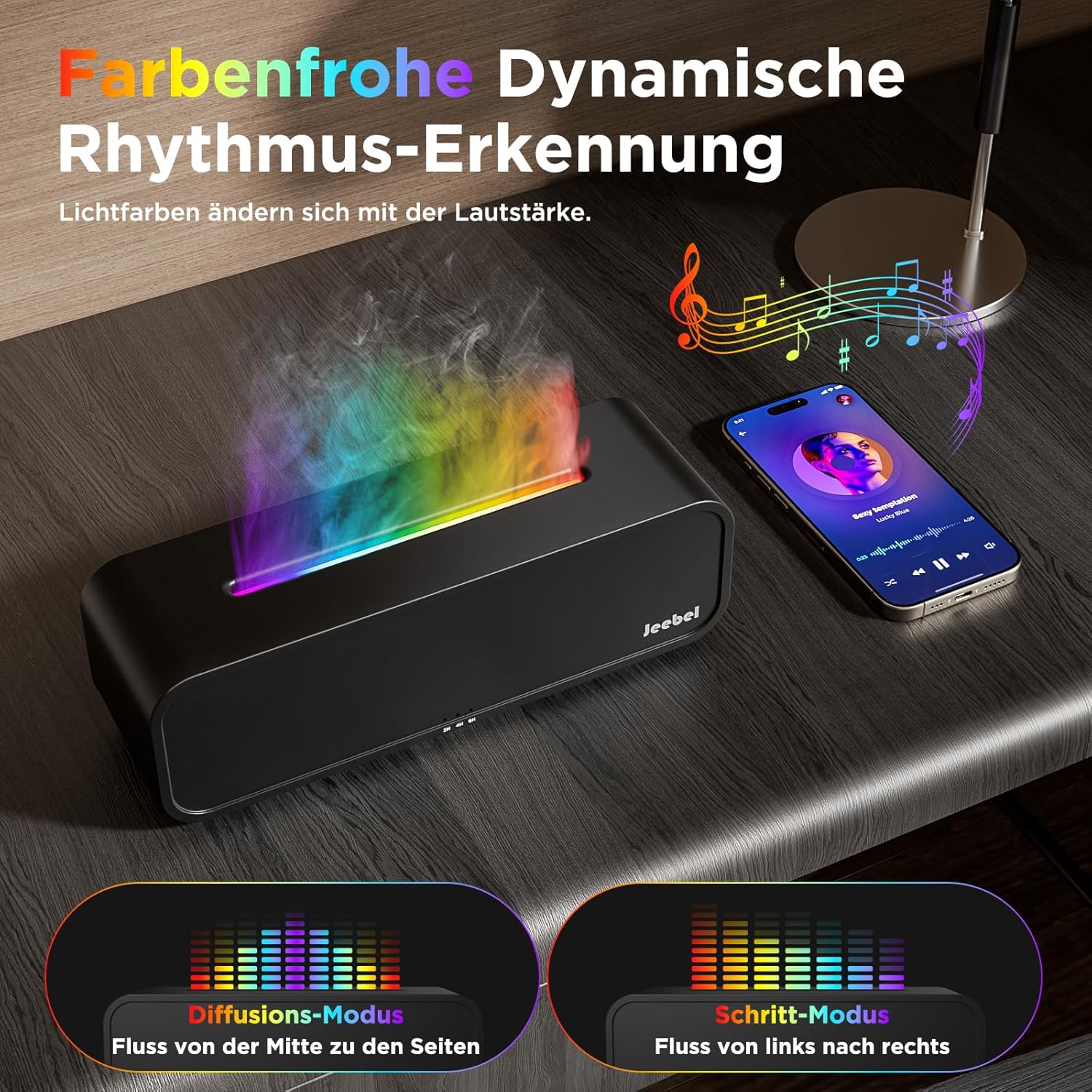 Aroma Diffuser für Ätherische Öle - Rhythmus Erkennung Aromatherapie Diffusor mit RGB Flamme Variati - Image 2