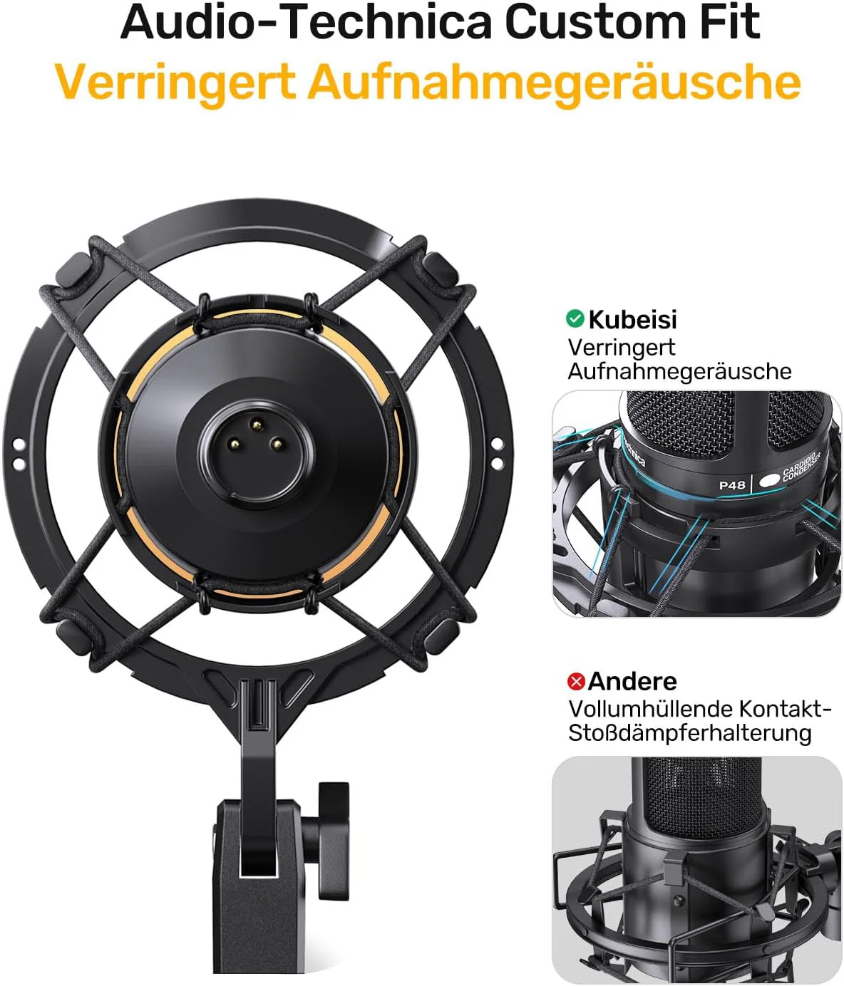 AT2020 Mikrofonspinne, Kompatibel mit Audio-Technica AT2020USB+, AT2035 & ATR2050, Mikrofon-Stossdäm - Image 3