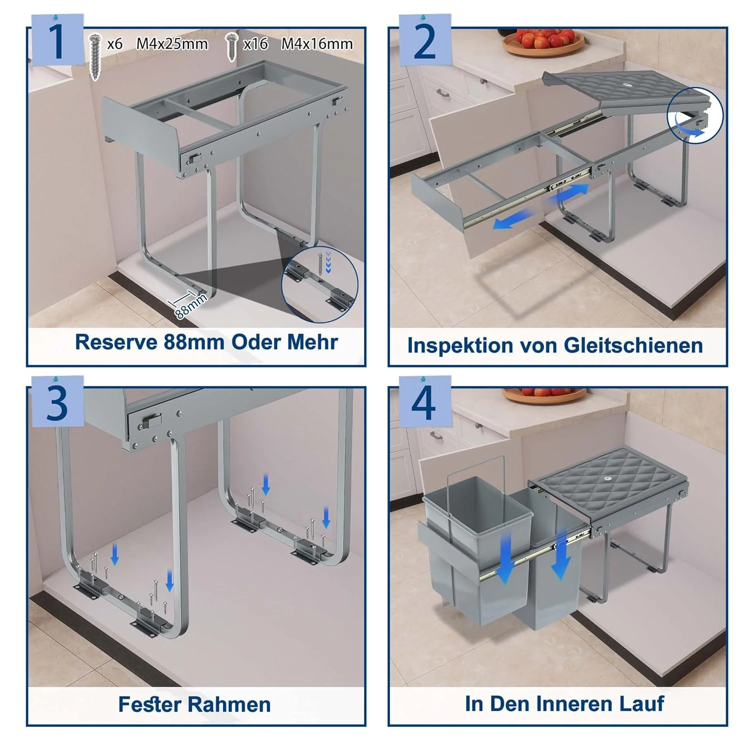 AufuN Einbaumülleimer Abfallsammler Mülleimer Küche Unterschrank Auszug, Mülltrennungssystem 2 Fäche - Image 3