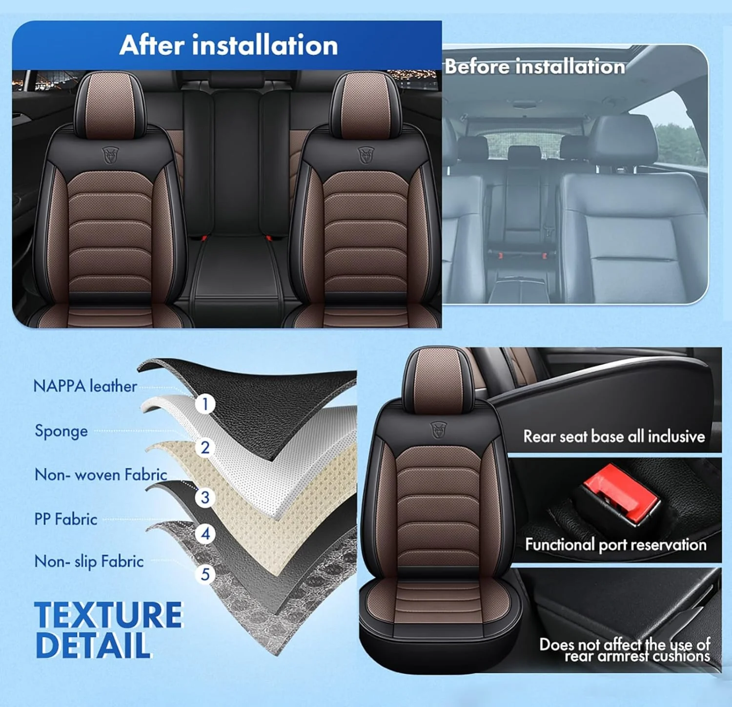 Auto Sitzbezüge Set für Mini Clubman R55, 5 Stück Sitzbezug Auto Set Rücksitz Leder Vordersitze Atmu - Image 2