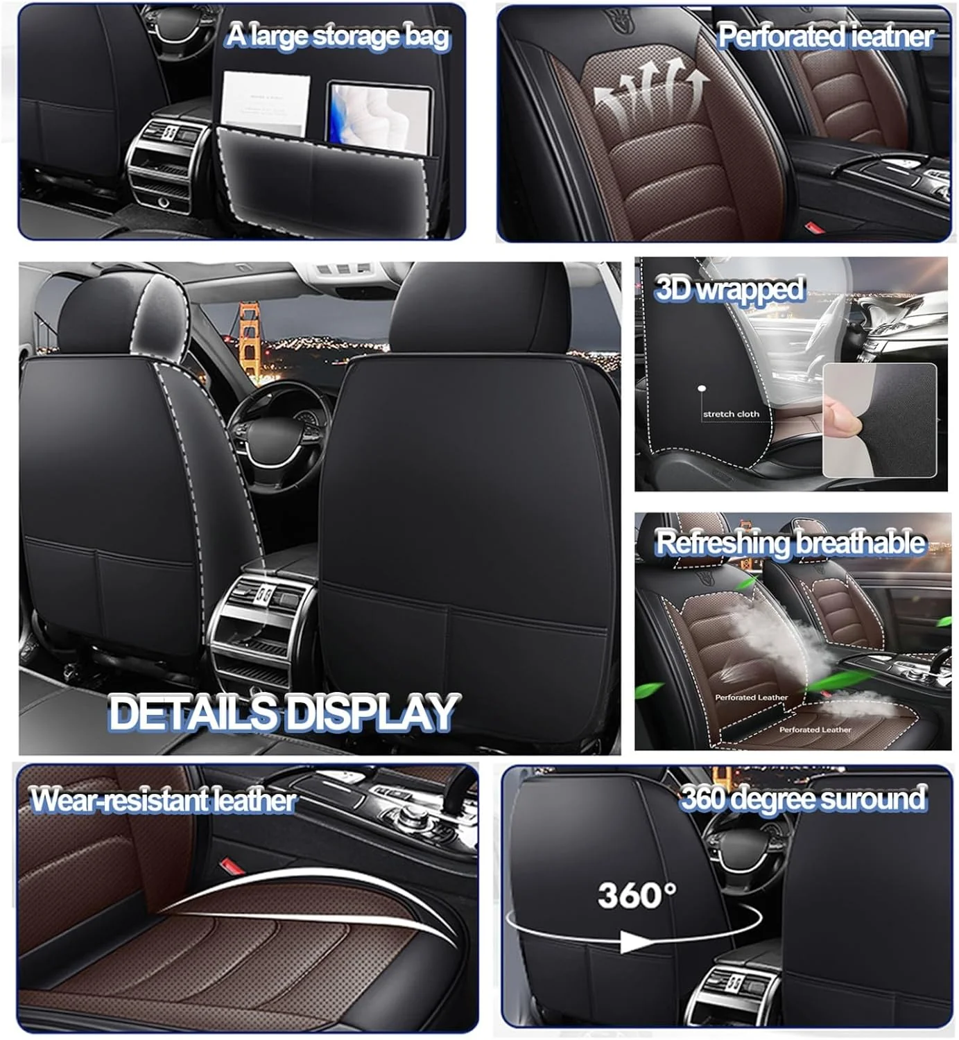 Auto Sitzbezüge Set für Mini Clubman R55, 5 Stück Sitzbezug Auto Set Rücksitz Leder Vordersitze Atmu - Image 3