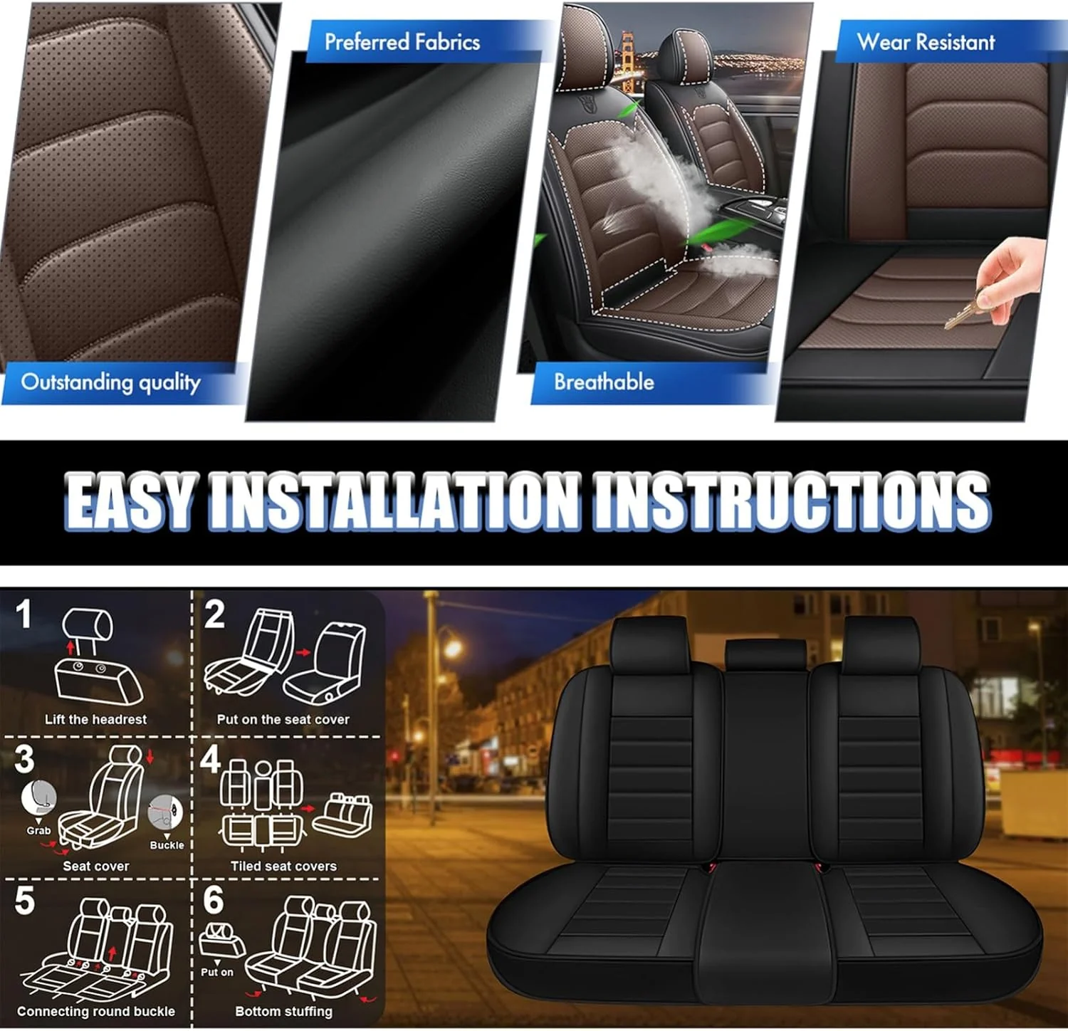Auto Sitzbezüge Set für Mini Clubman R55, 5 Stück Sitzbezug Auto Set Rücksitz Leder Vordersitze Atmu - Image 6