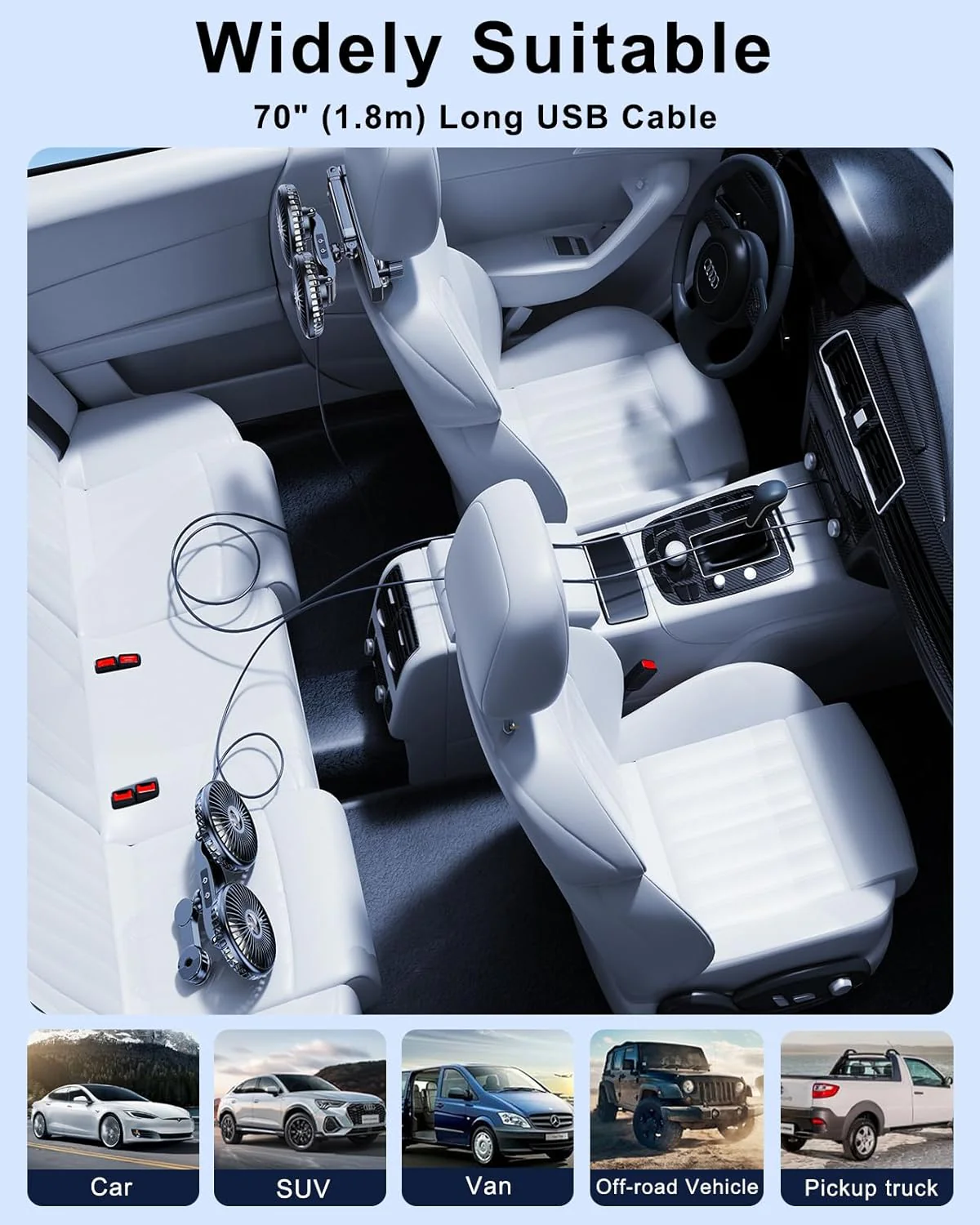 Auto-Ventilator für Rücksitz, 360 ° drehbar Autositz-Ventilator für Baby nach hinten gerichtet, 3 Ge - Image 5