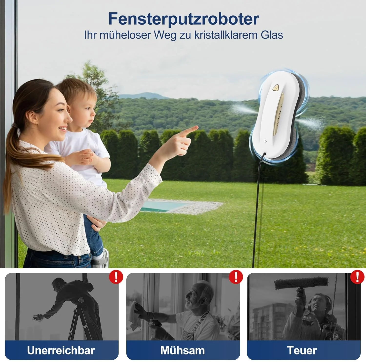 Automatischer Fensterputzroboter mit KI-Z-Pfad-Navigation, ultraschnellen Sprühdüsen und 3000Pa Saug - Image 2