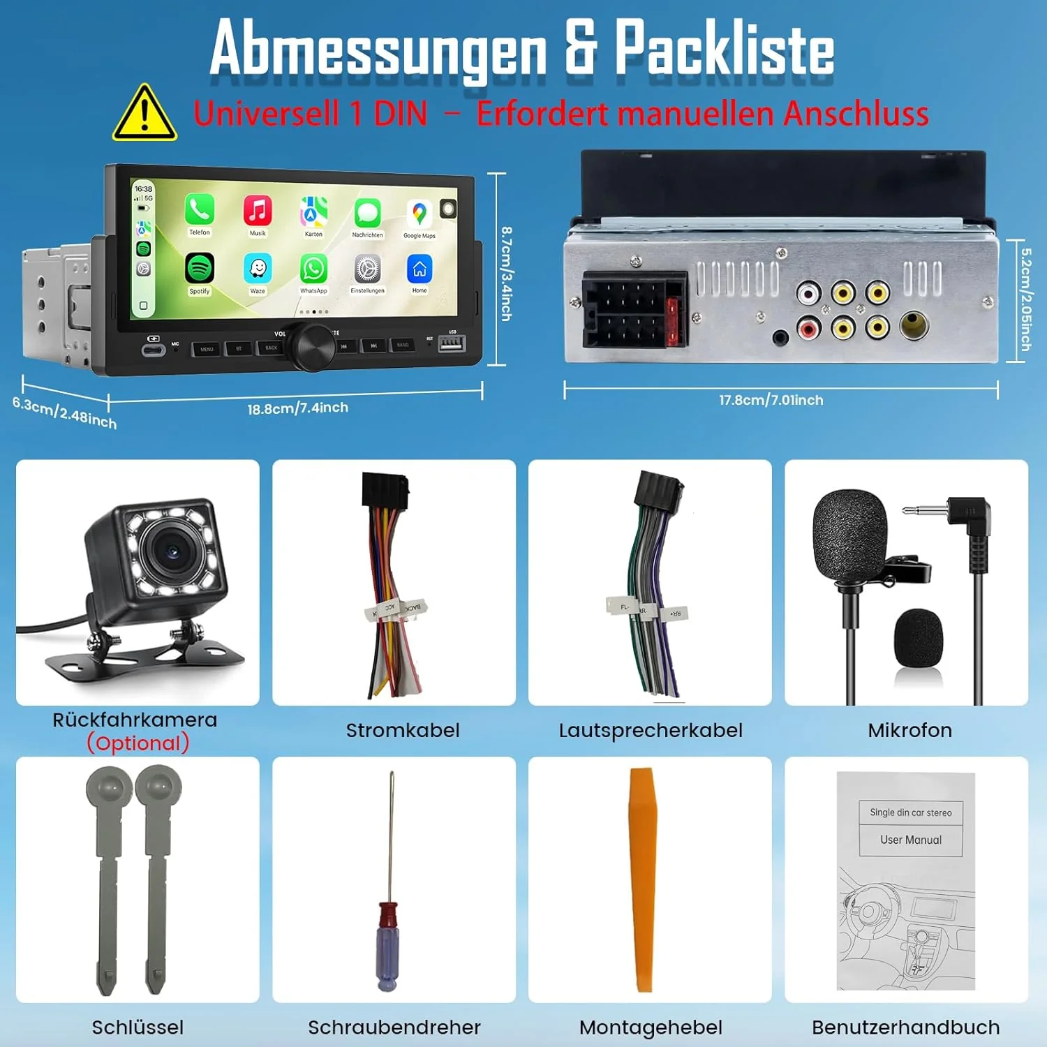 Autoradio 1 DIN mit Wireless CarPlay & Android Auto, Bluetooth Freisprecheinrichtung, FM Radio, Bild - Image 8
