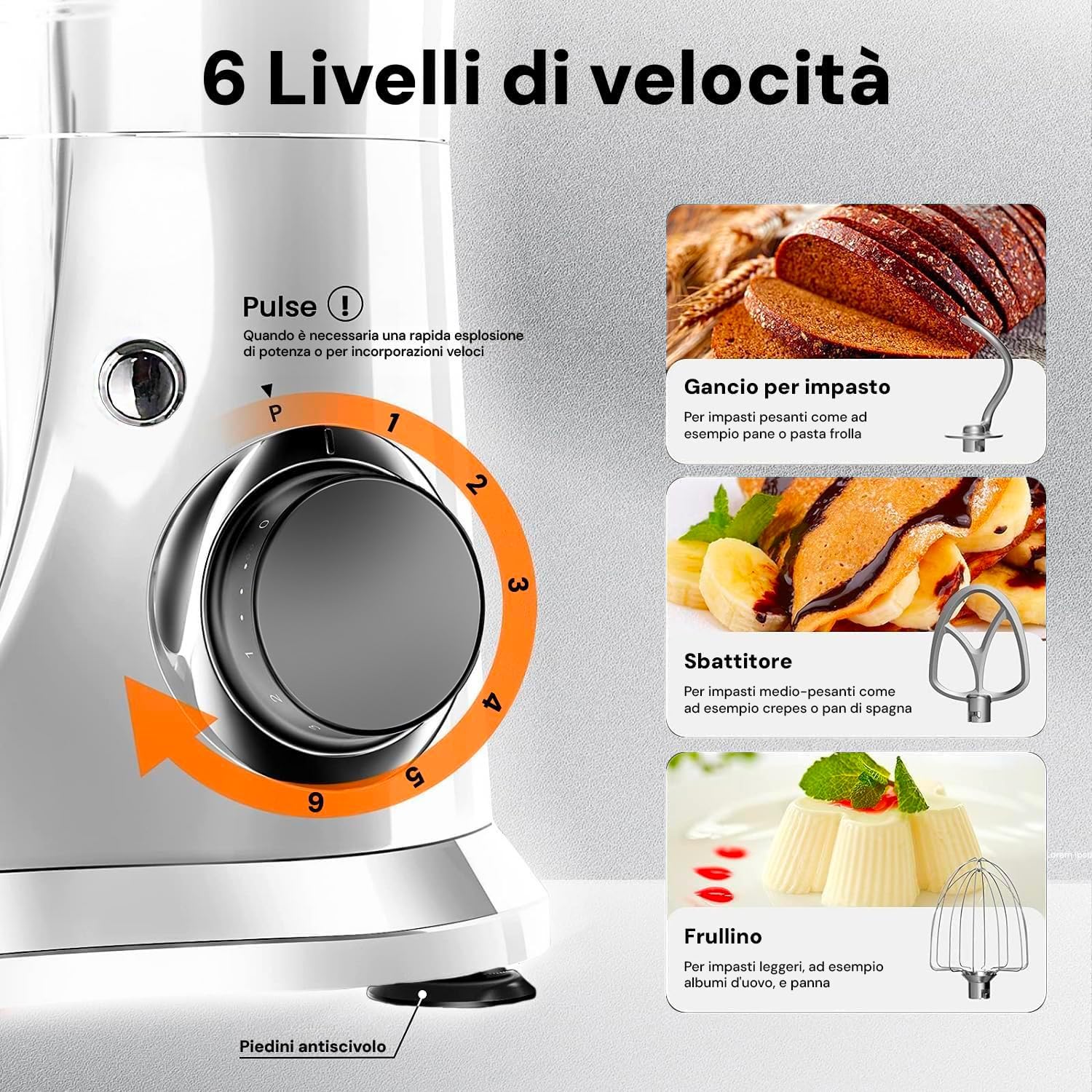 Avilia Planetarische Küchenmaschine mit Fleischwolf und Mixer aus Edelstahl 6,5 l 1900 W – 360° Rühr - Image 2