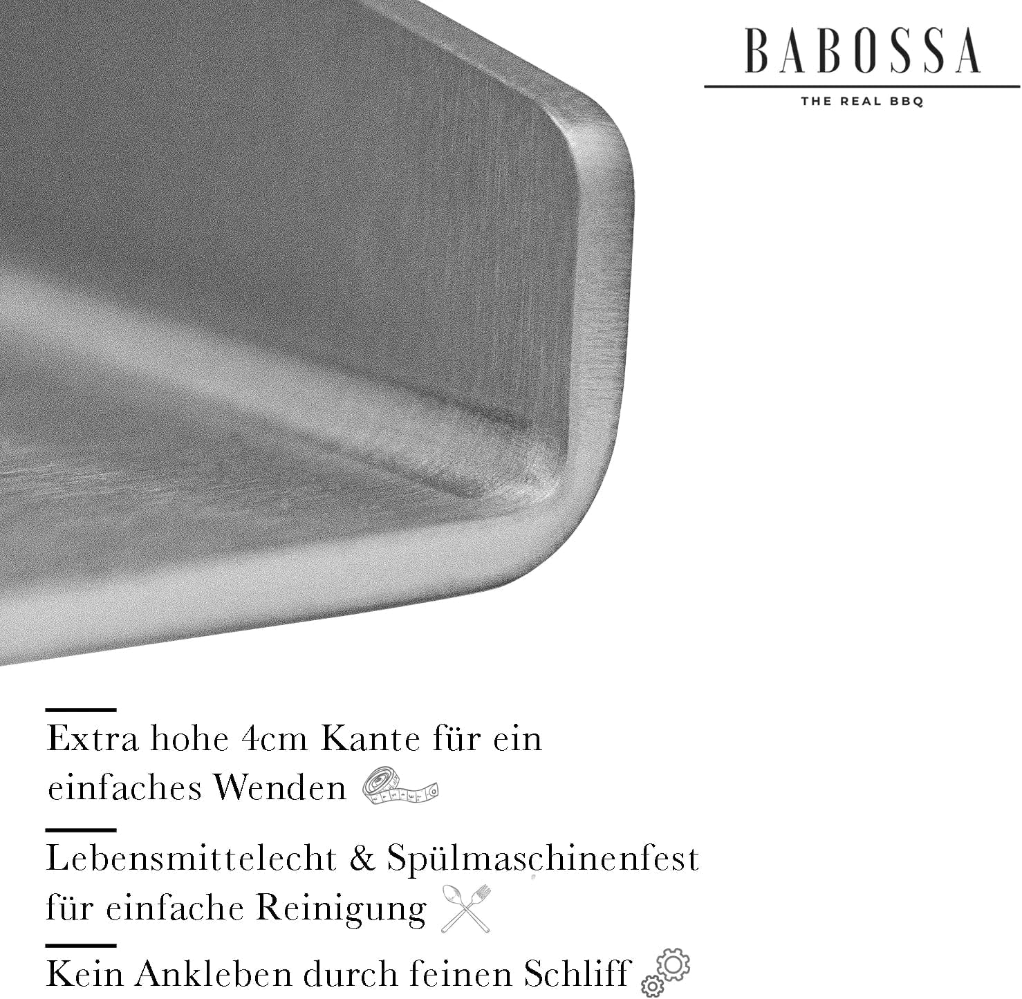 BABOSSA® Premium Plancha/Grillplatte [30x45cm] Universal Large | Massiver, Verzugsfreier und Rostfre - Image 3