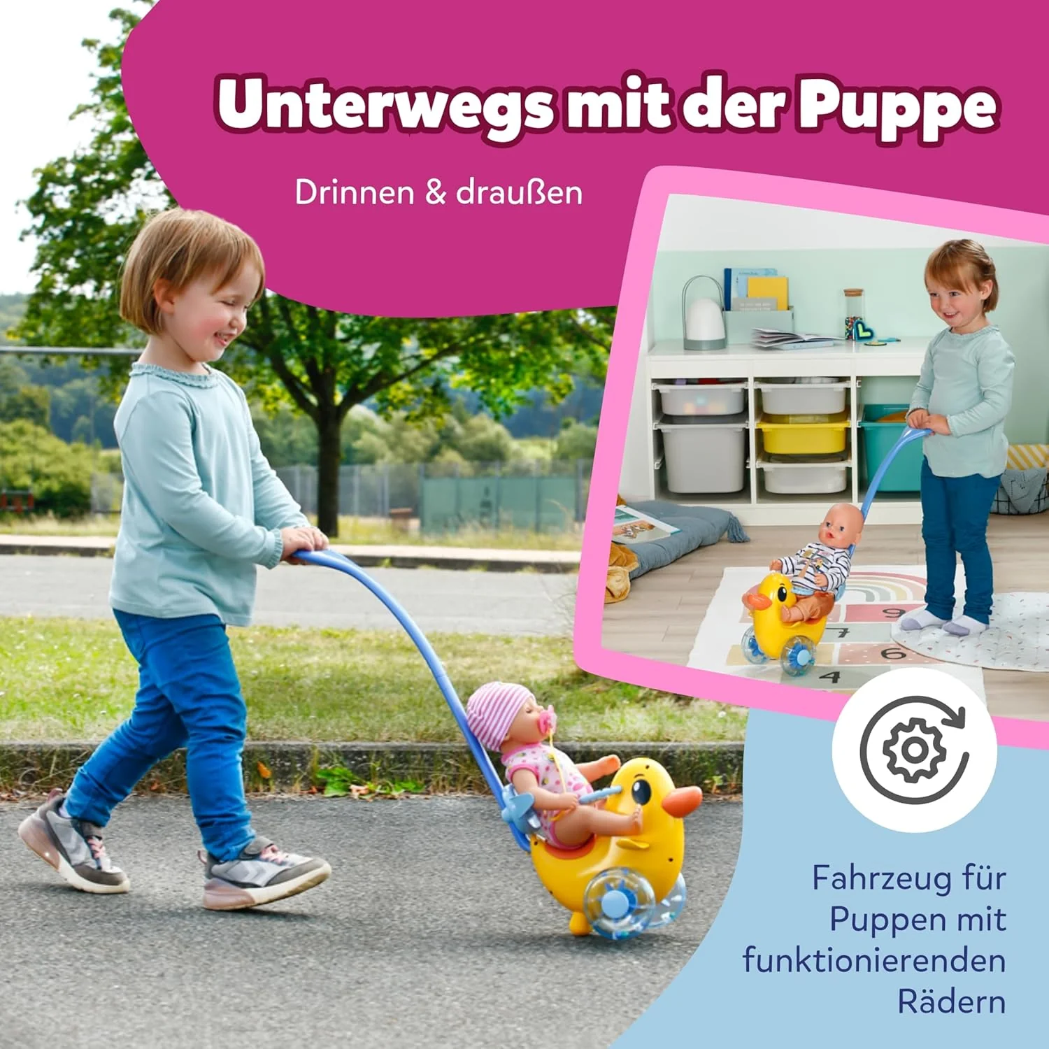 BABY born Schiebe-Berta - Mit Lenkstange & funktionsfähigen Rädern - Für 36 cm & 43 cm Puppen - Hoch - Image 2