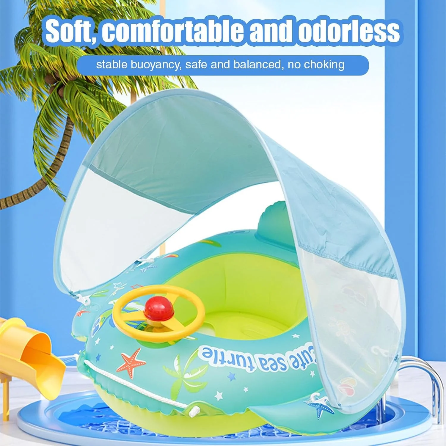 Baby Floats Mit Sonnendach | Kinder Schwimmreifen PVC Aufblasbarer Schwimmsitz Mit Cartoon- Sonnensc - Image 6