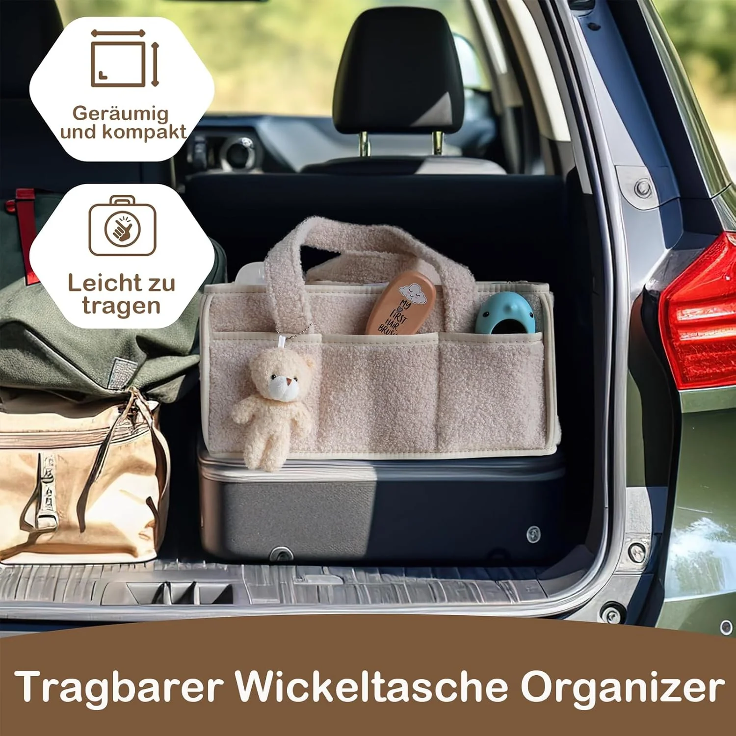 Baby Wickeltasche Organizer 38x25.4x17.8cm Plüsch Wickelkorb Mit Bär, Wickeltisch Organizer mit Wech - Image 4