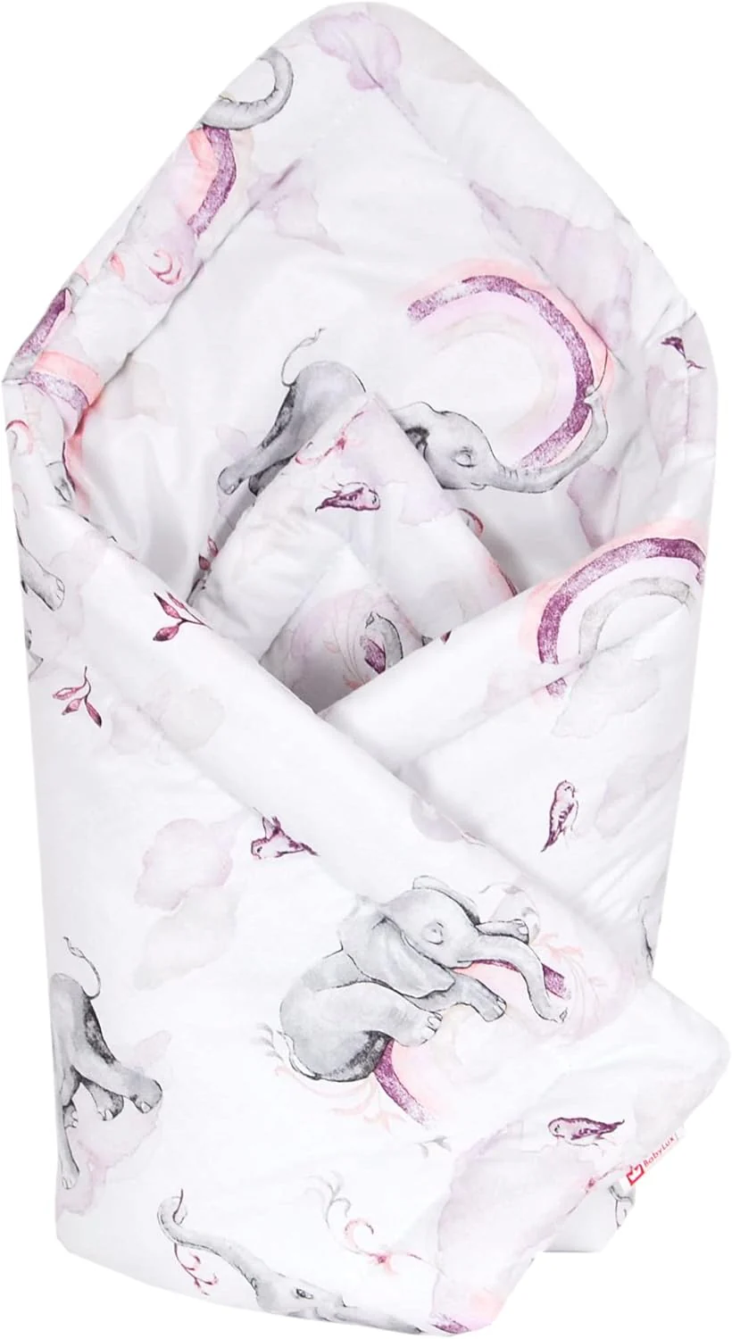 Babylux Einschlagdecke BABYHÖRNCHEN 75 x 75 cm Baby Neugeborene Erstausstattung (125. Elefanten Rosa - Image 2