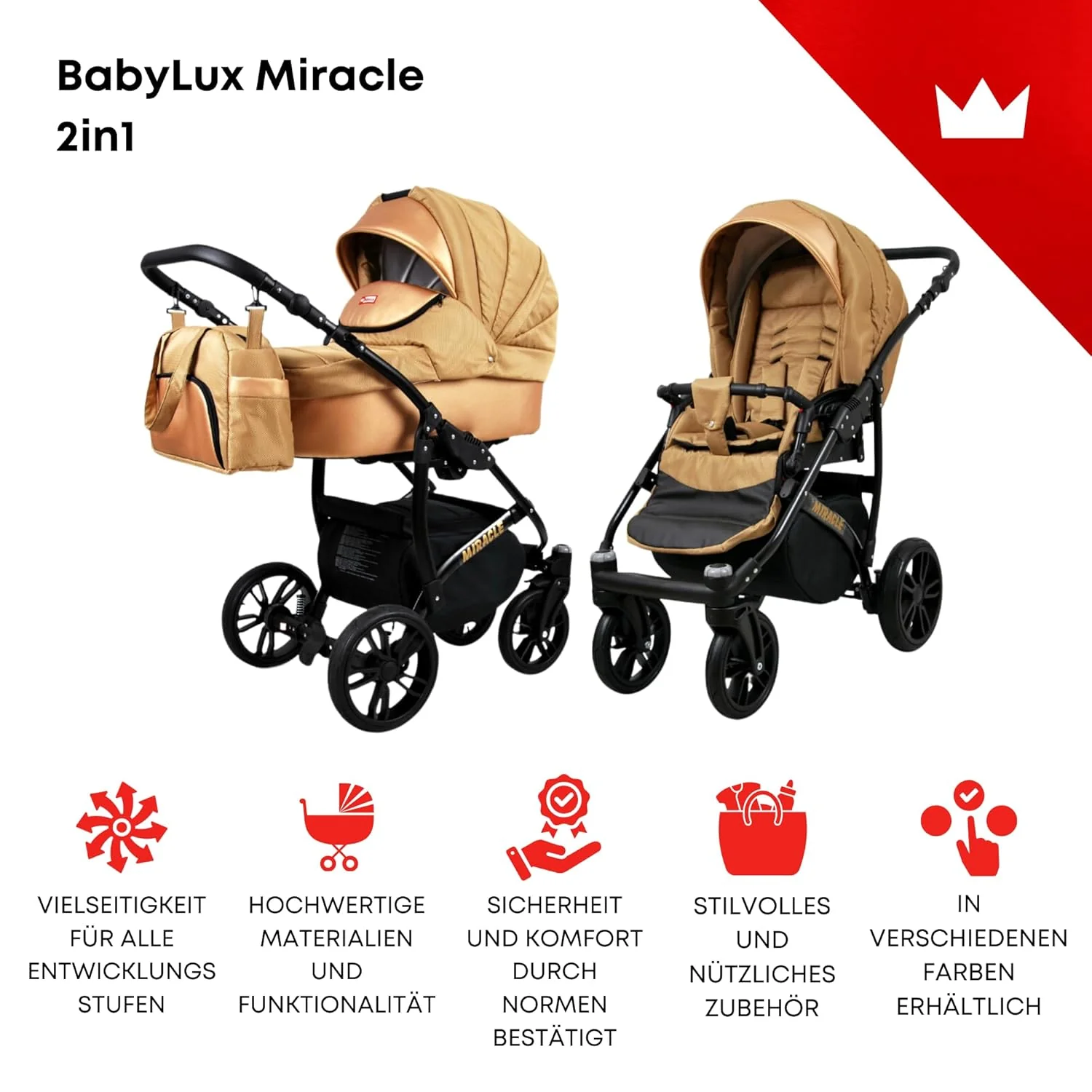 BabyLux Miracle 2-in-1 Baby Kinderwagen Tief und Kinderwagen mit Zubehör Verstellbar und faltbar Alu - Image 6
