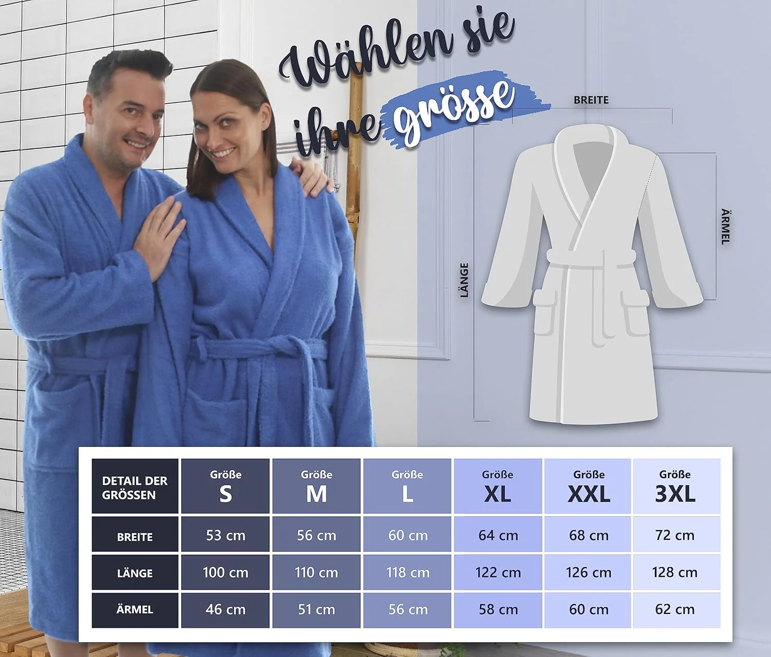 Bademantel für Damen, Herren, Unisex, Frottee 100% Baumwolle 400 gr, Flauschig, Kuschelig, Bunt, Lei - Image 3