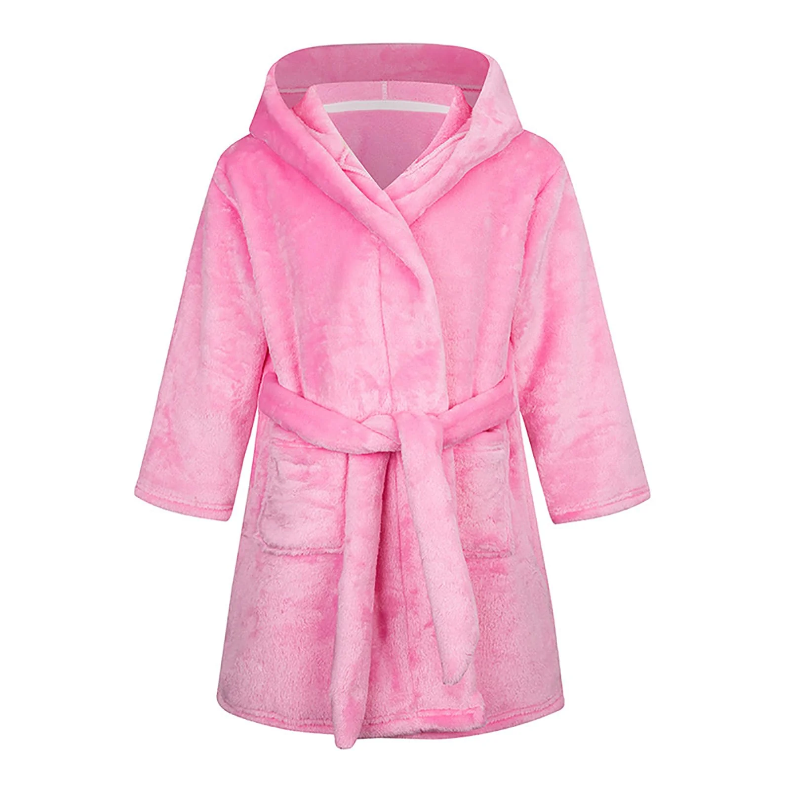Bademantel für Mädchen, einfarbig, mit Kapuze, Flanell-Fleece-Bademantel für Jungen rose 2-3 Jahre,
