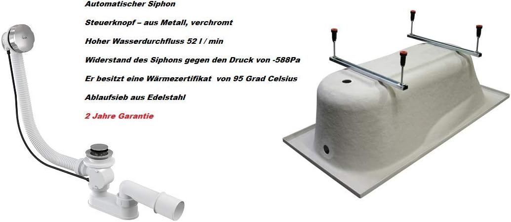 BADLAND Badewanne Original Weiss Acryl Wanne Rechteck QUADRO 190x90 KOMPLETTSET SET mit Weiss Acryls - Image 5