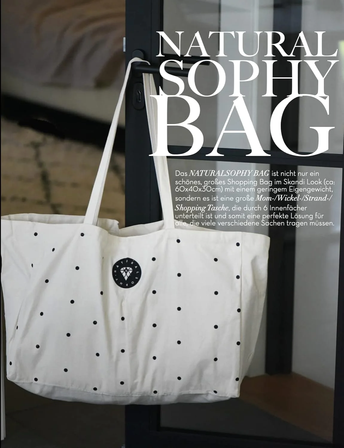 Bag Shopper/Strandtasche/Wickeltasche riesige Reisetasche mit 6 Innenfächer, leicht, 60cm x 40cmx 30 - Image 2