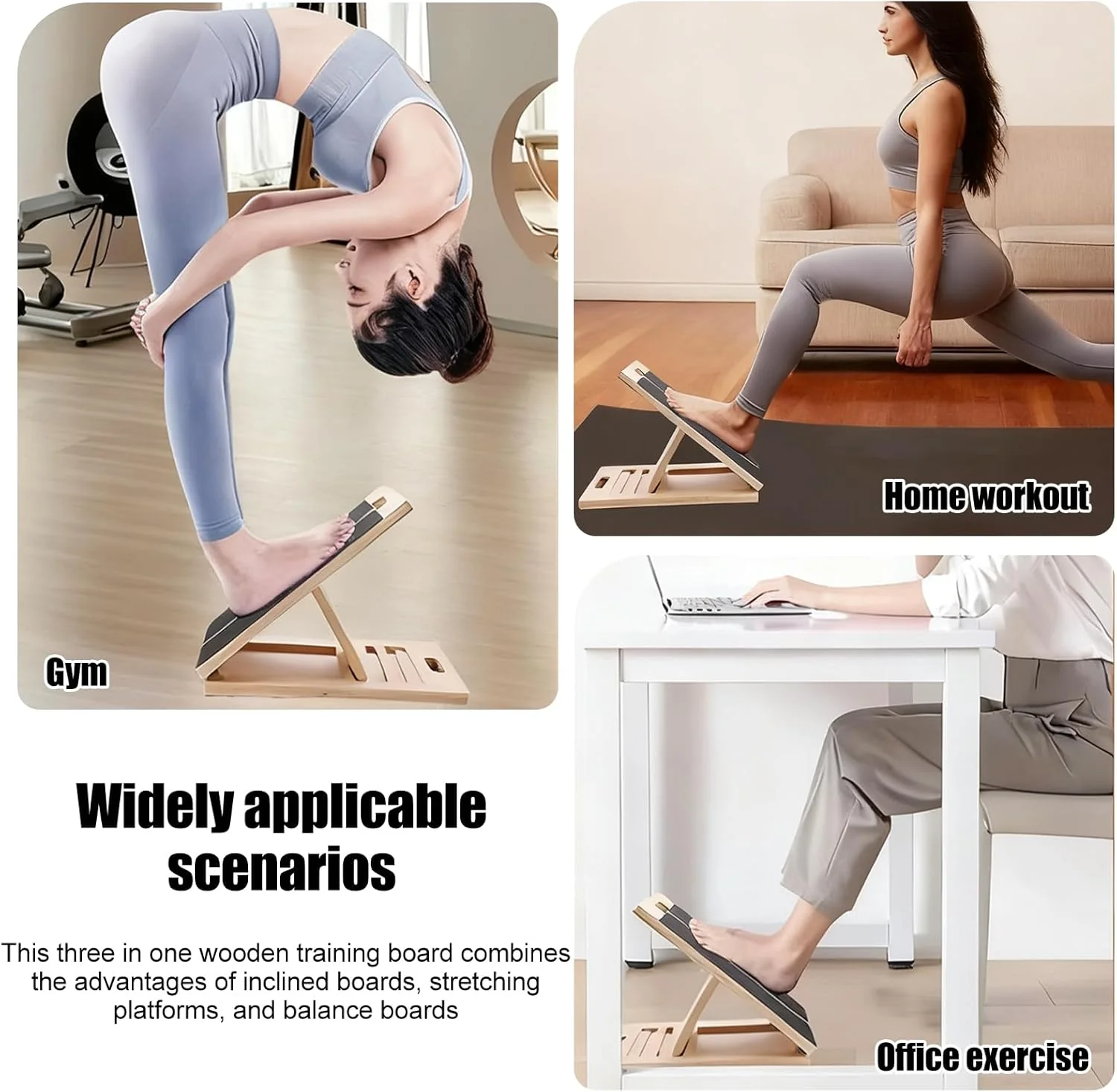 Balance Board und Schrägbrett aus Holz, Verstellbares Wadendehner, Wackelbrett für Physiotherapie, - Image 3