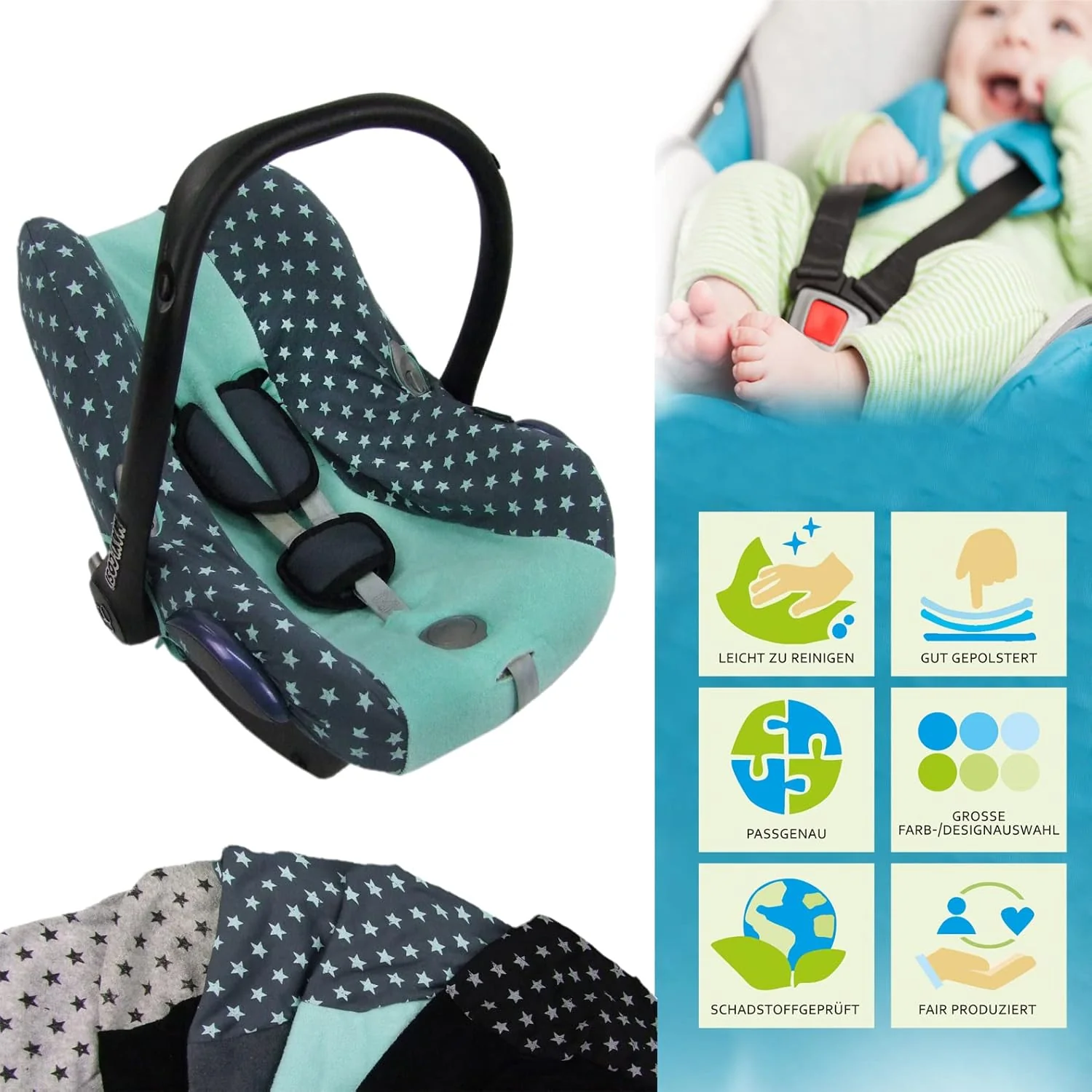 BAMBINIWELT Sommerbezug, Schonbezug, Bezug aus FROTTEE kompatibel mit Maxi Cosi CABRIOFIX STERNE (gr - Image 2