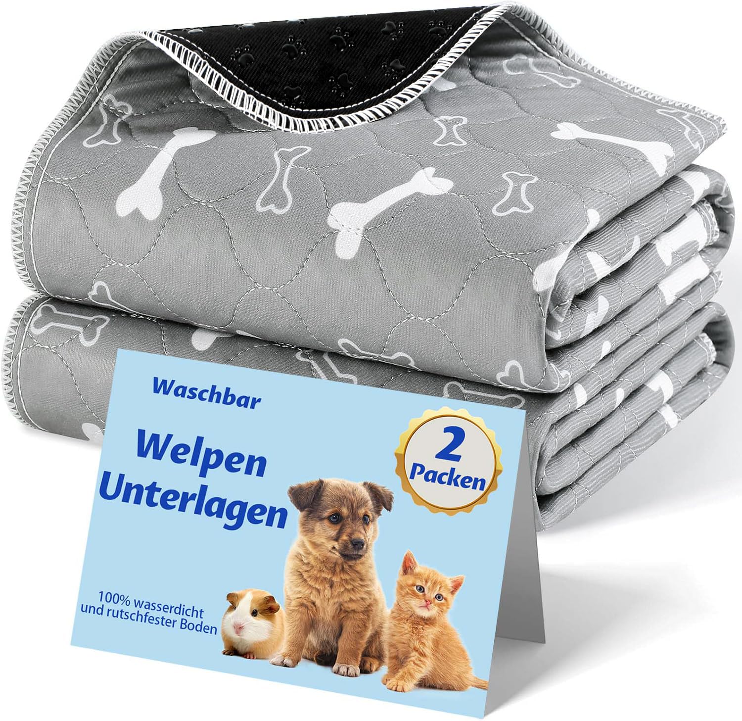 Baodan Waschbar Haustier-Urinunterlage, 2 Pack 60*60 cm Wiederverwendbare Welpenunterlagen Matte für