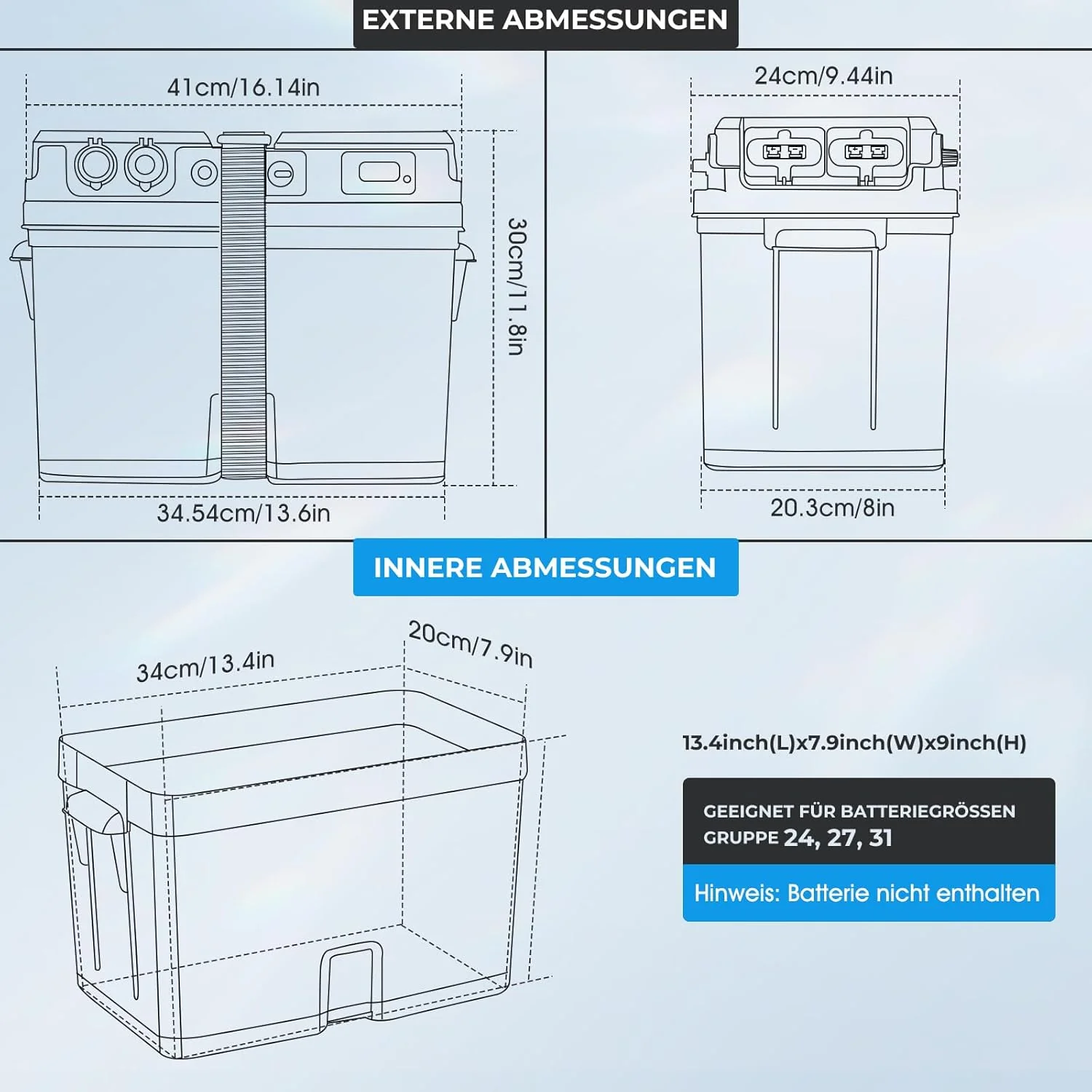 Batteriebox fĂŒr Bootsmotor Elektromotor Schlauchboot Aussenboarder RVâ mit USB & 12V Anschluss, Ziga - Image 2