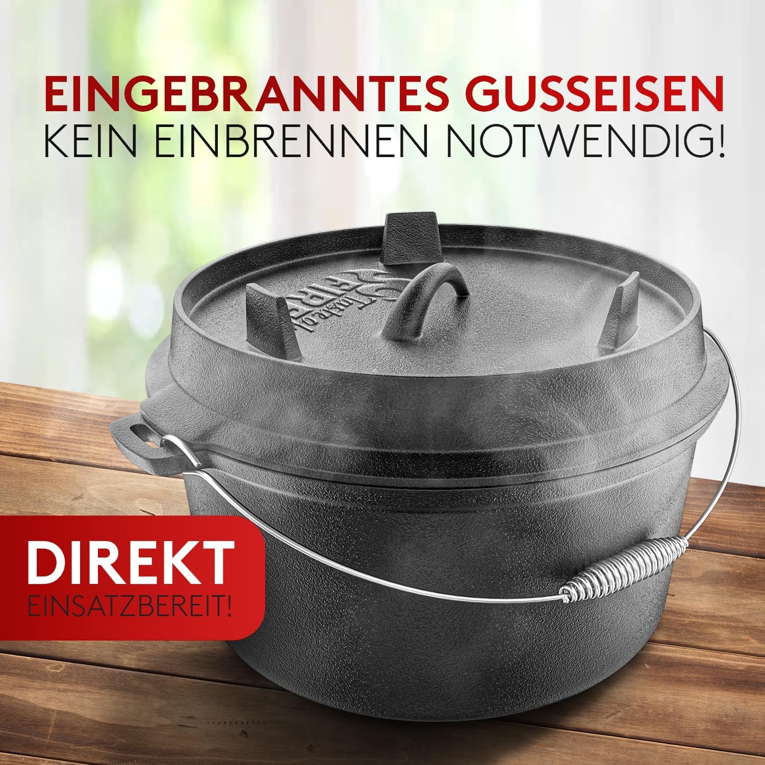 BBQ Dutch Oven [Das Original] - 10,8 Liter Dutch Oven Set mit Topfständer & 2,2 Liter Deckel mit Dop - Image 4